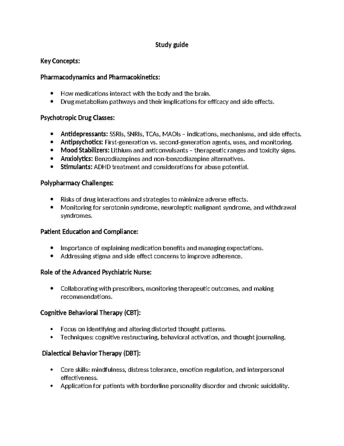 Psychiatric Nursing Advanced Practice Study Guide: Key Concepts ...