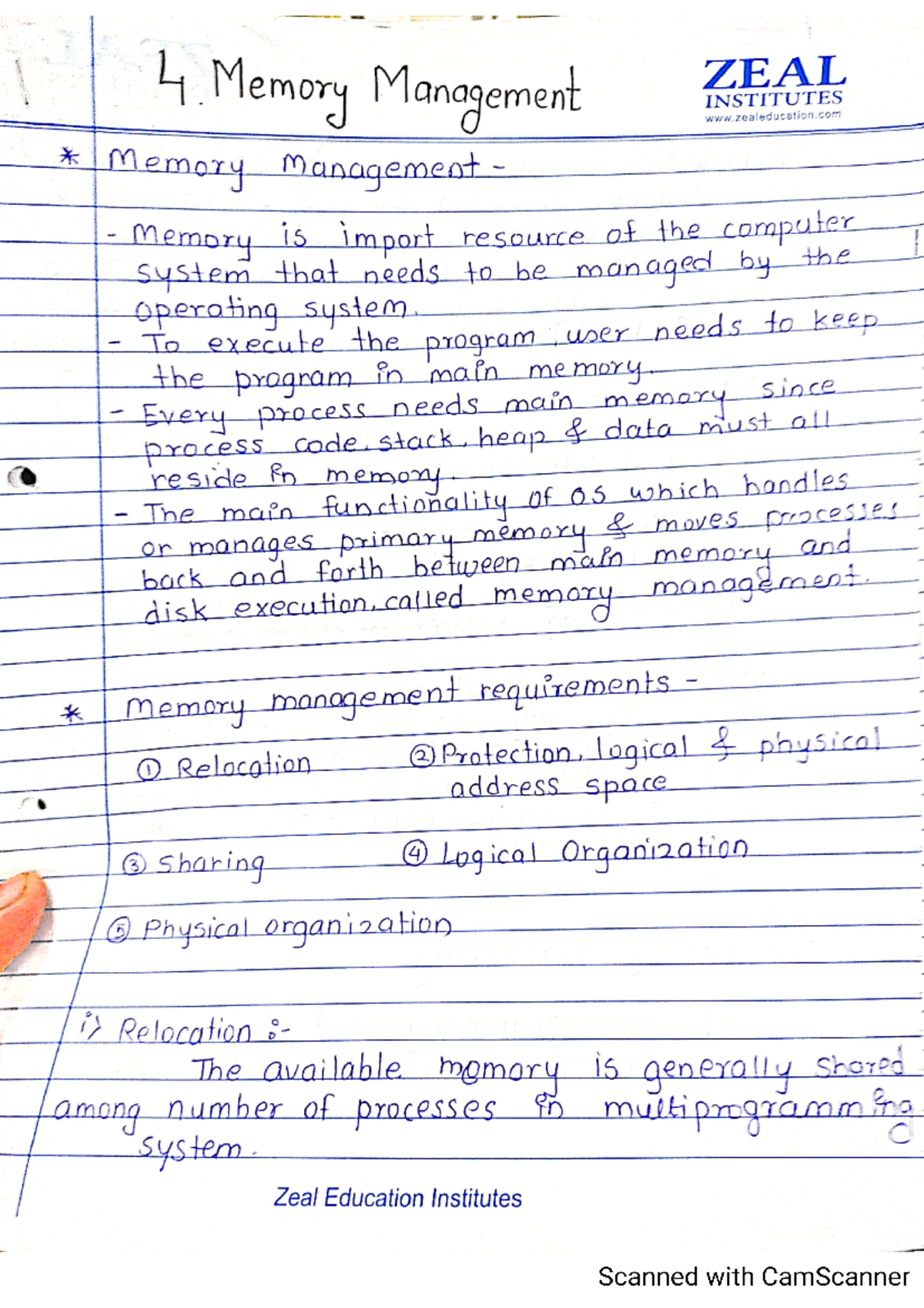 UNIT 4-OS - unit 4 of Operating system - 4 Memory Management ZEAL ...
