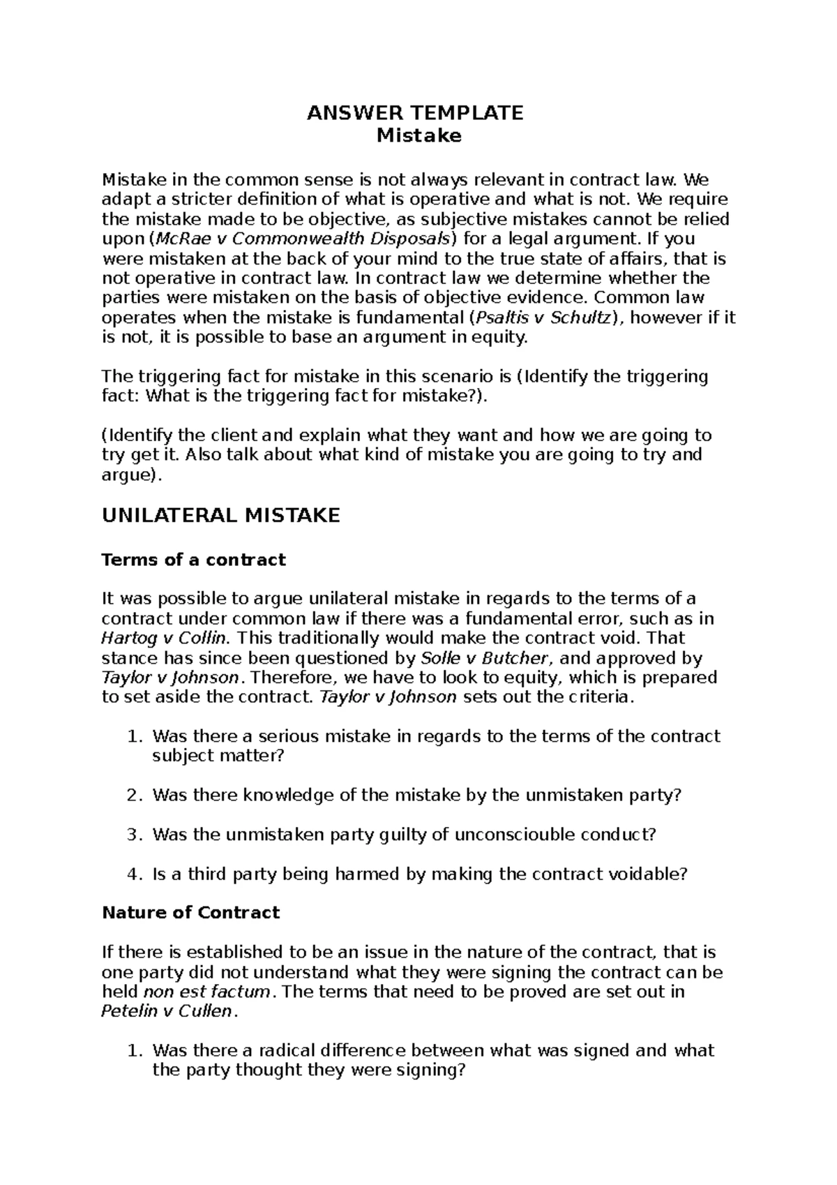 LAWS2110 Contract Law A 2025 Assessment 2: Problem Question Analysis ...