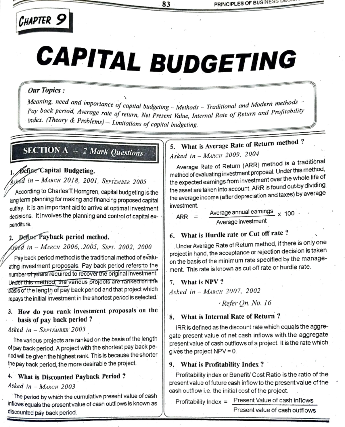 Chapter 9 Capital Budgeting - 83 PRINCIPLES OF BUSINESS CHAPTER 9 ...