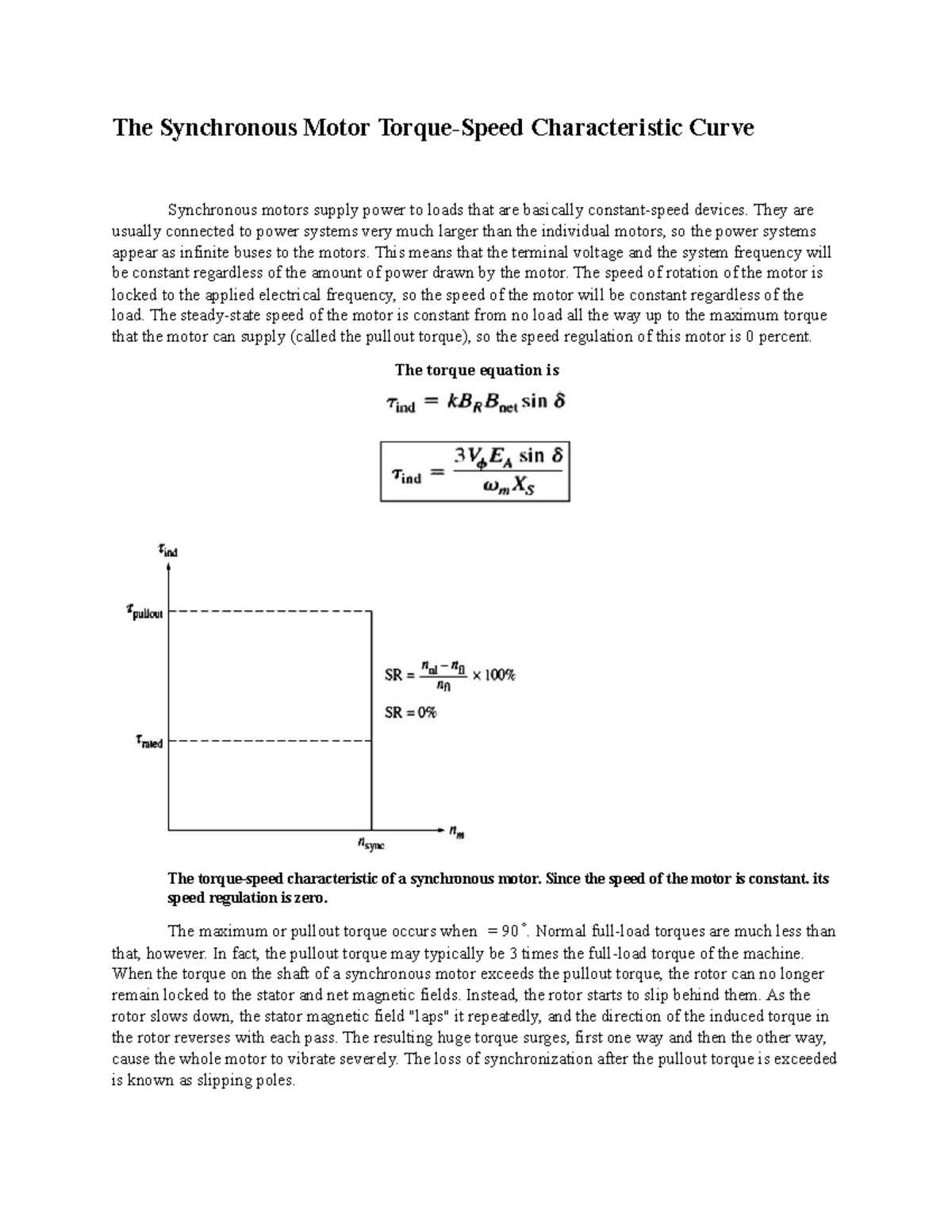 Synchronous Motor Torque-Speed Characteristic Curve - The Synchronous ...
