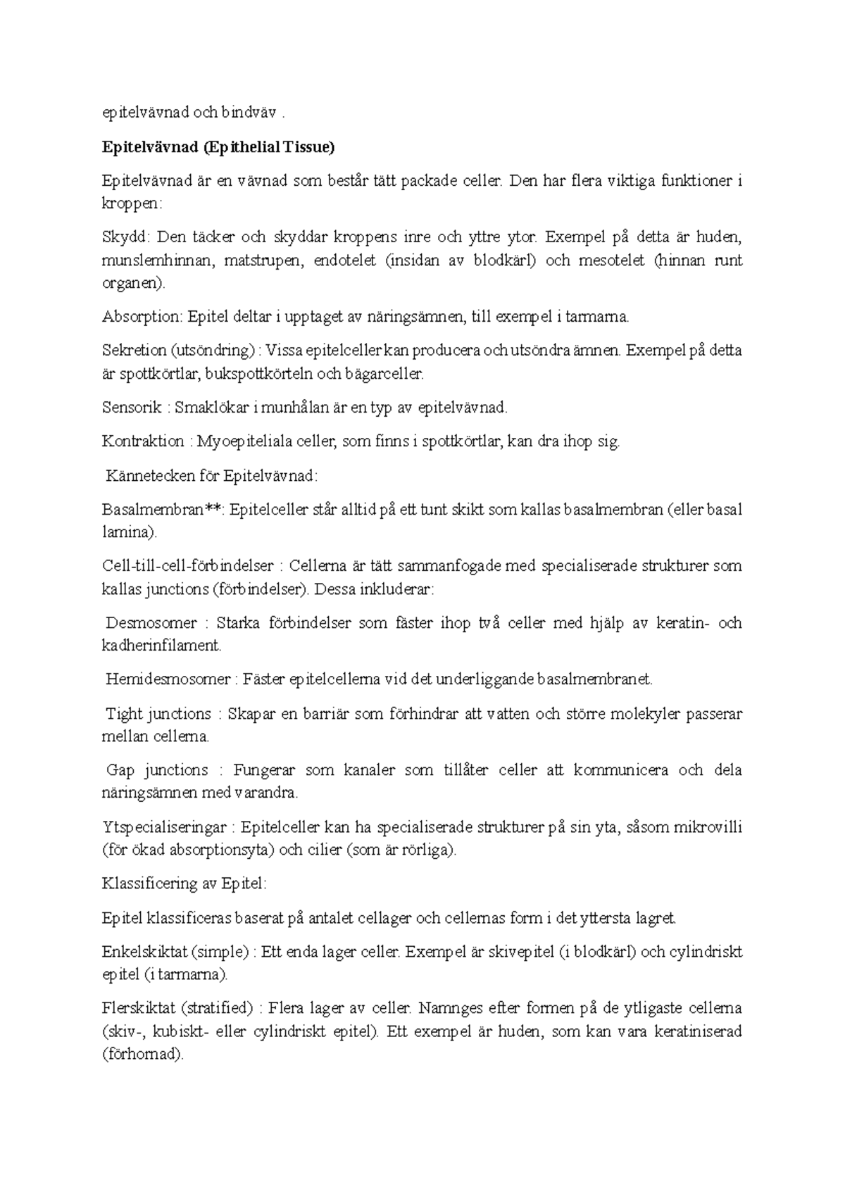 Epitelvävnad och Bindväv: En Översikt av Funktioner och Egenskaper ...