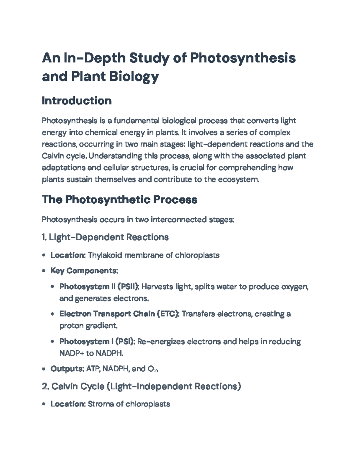 Comprehensive Overview of Photosynthesis & Plant Biology (BIO101) - Studocu
