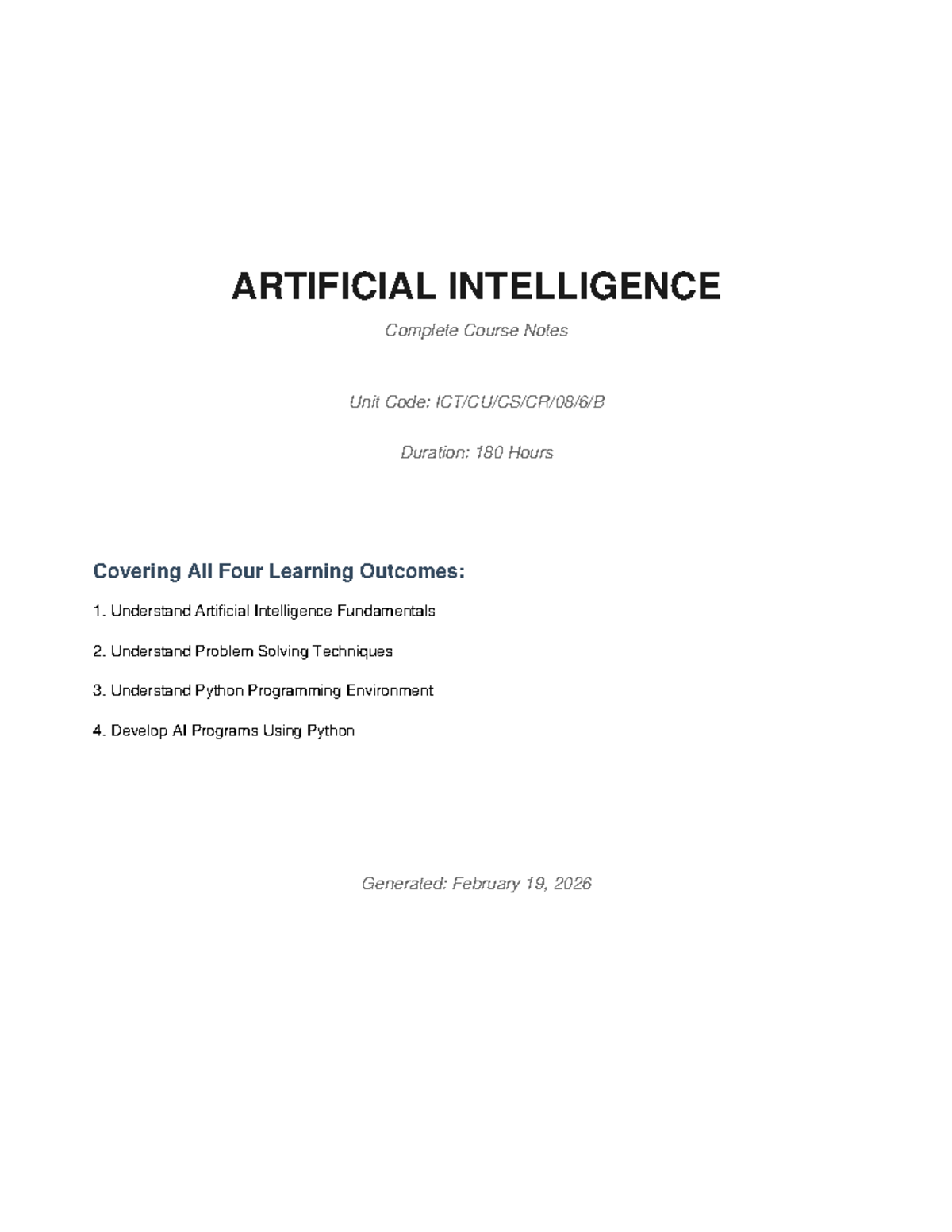 AI Fundamentals: Complete Course Notes (Unit Code: 180 Hours) - Studocu