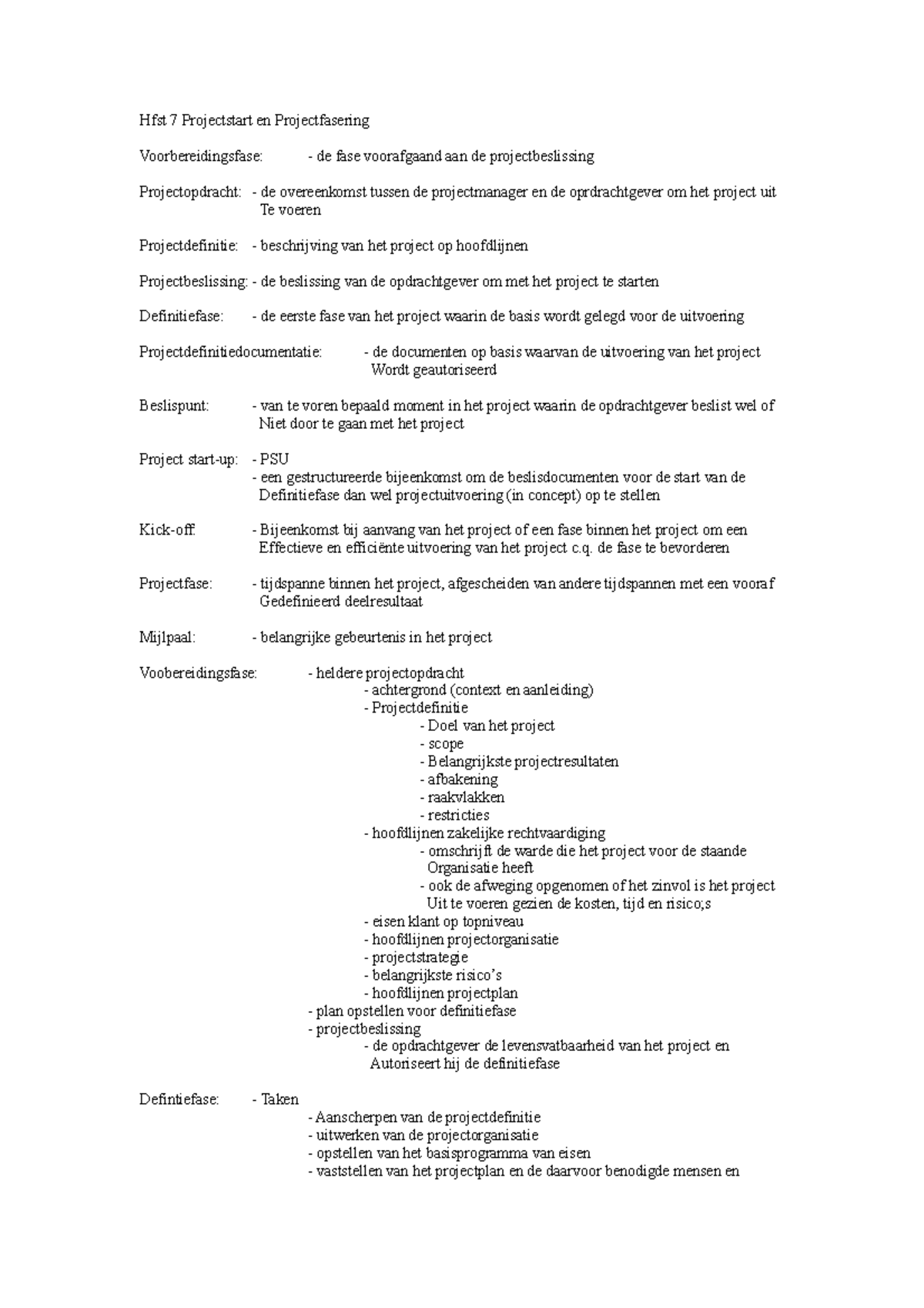 Hfst 7 Projectstart en Projectfasering: Vormen en Fases van ...