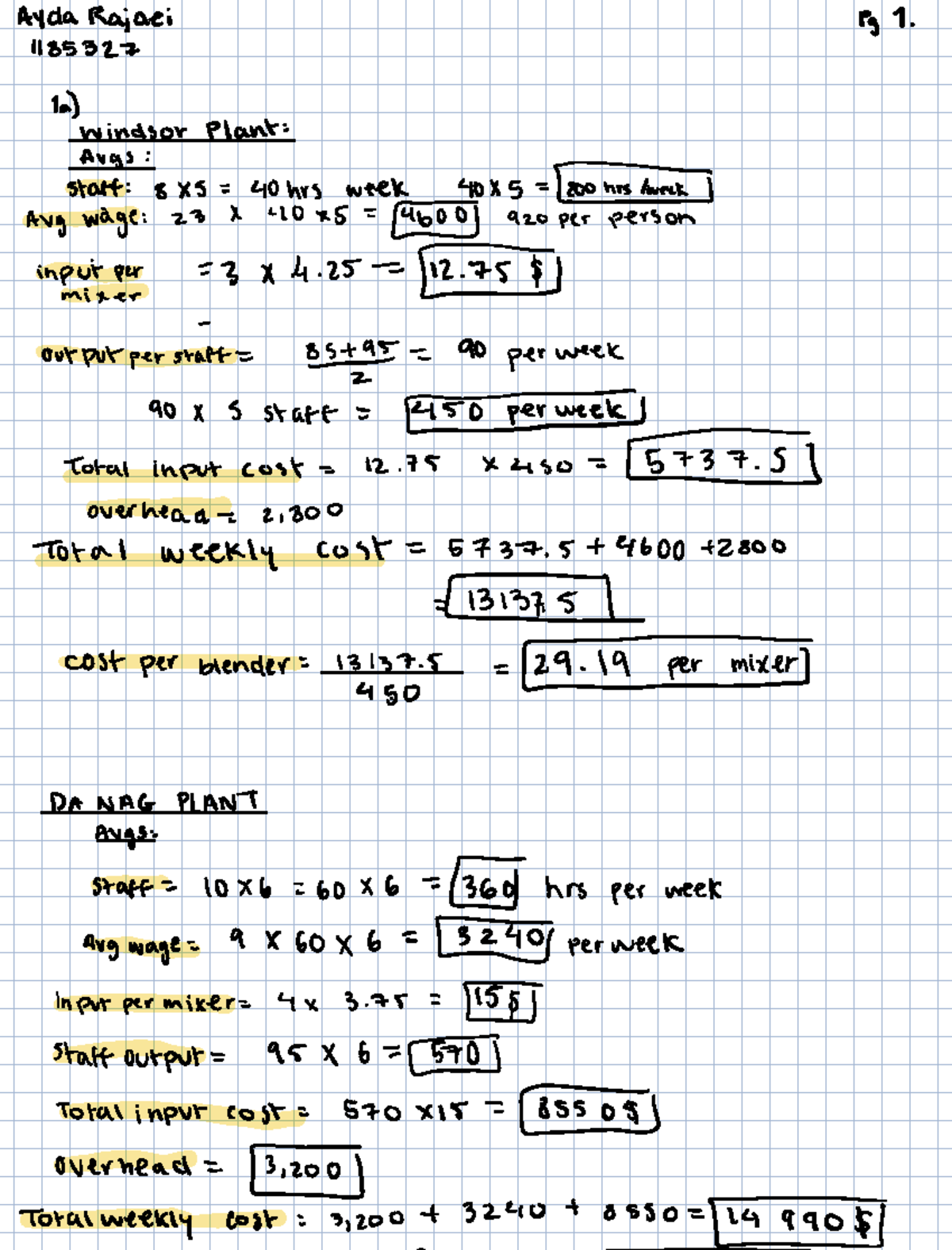 Assignment 1: Productivity Analysis for Plant Operations (1185327 ...