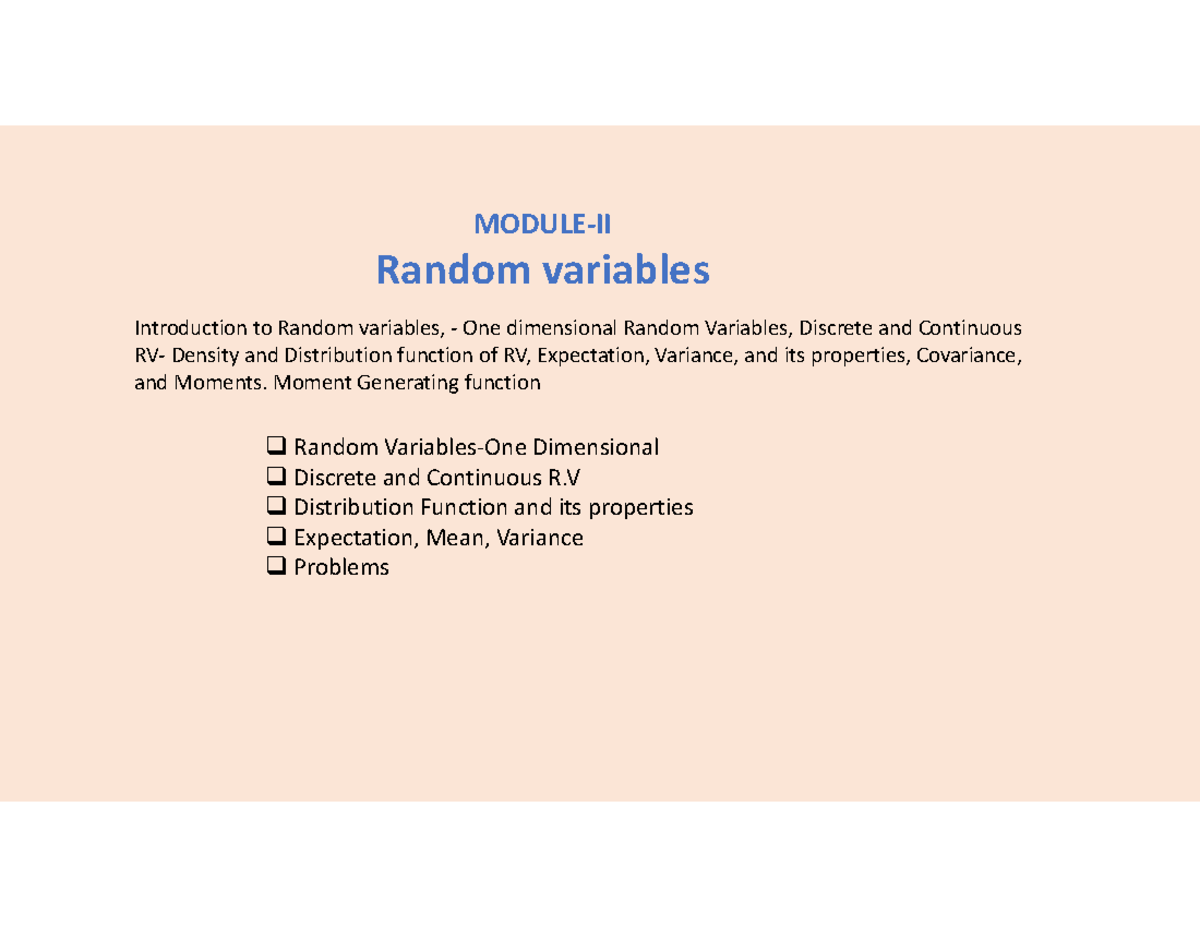 PSR Module 2: Introduction to Random Variables and Their Properties ...