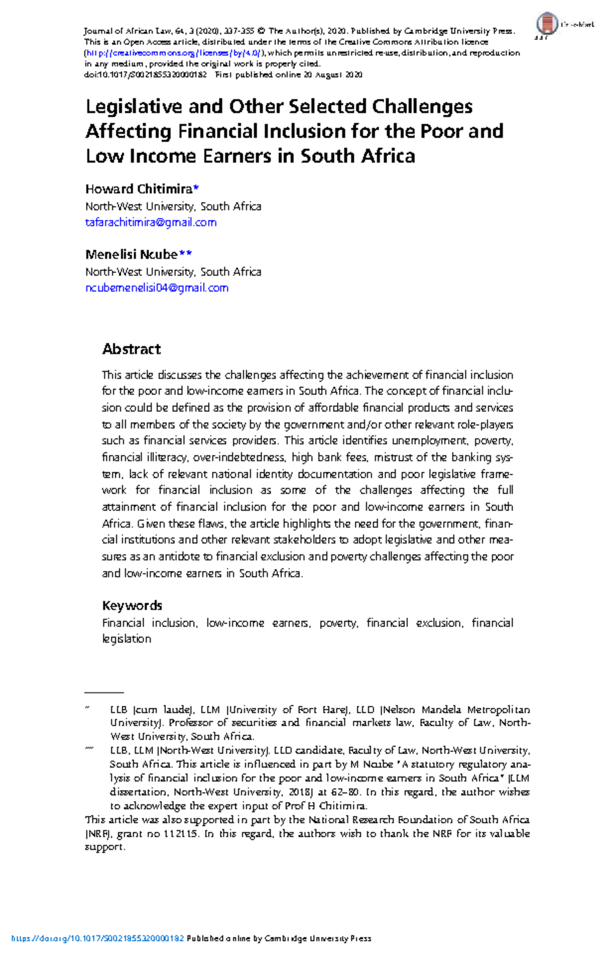 Legislative Challenges to Financial Inclusion for the Poor in South ...