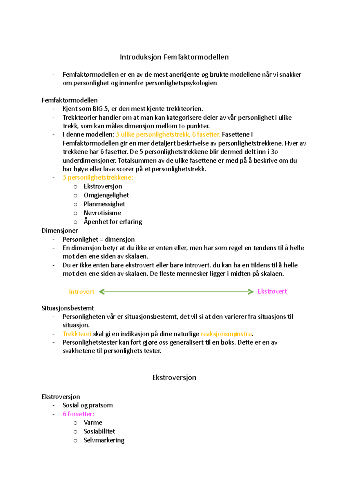 Introduksjon til Femfaktormodellen i Personlighetspsykologi - Studocu