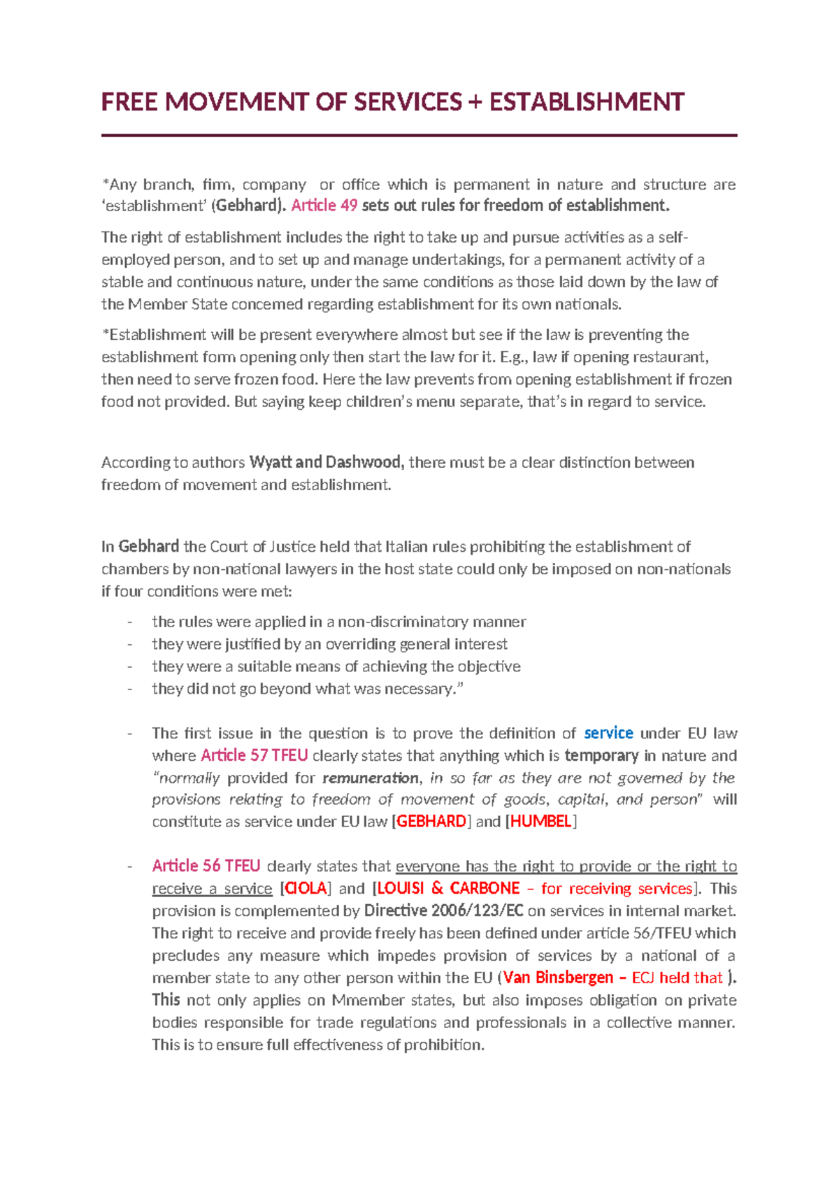 EU Law on Free Movement of Services: Establishment & Article 49 TFEU ...