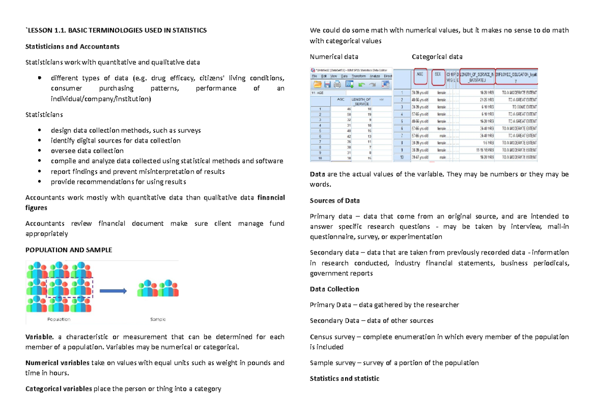 Statistical Analysis Notes: Chapter 1 Overview and Key Concepts - Studocu