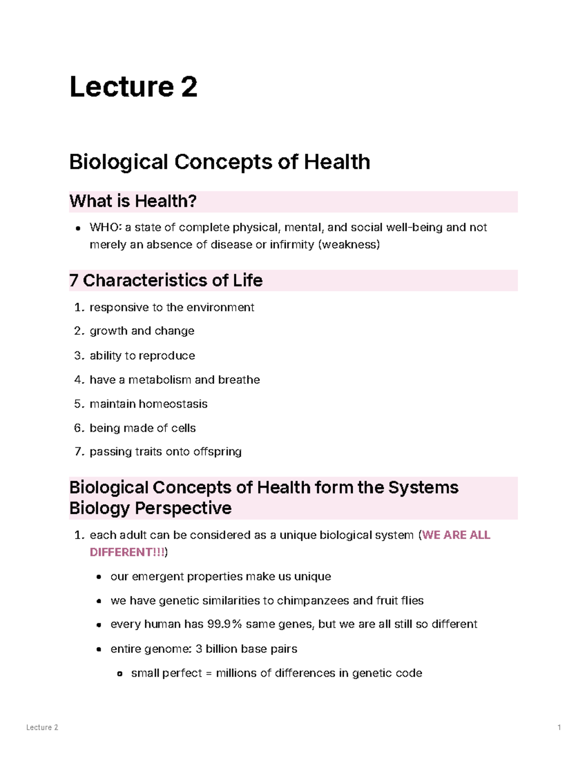 Lecture 2: Biological Concepts of Health and Wellness (BIO 101) - Studocu