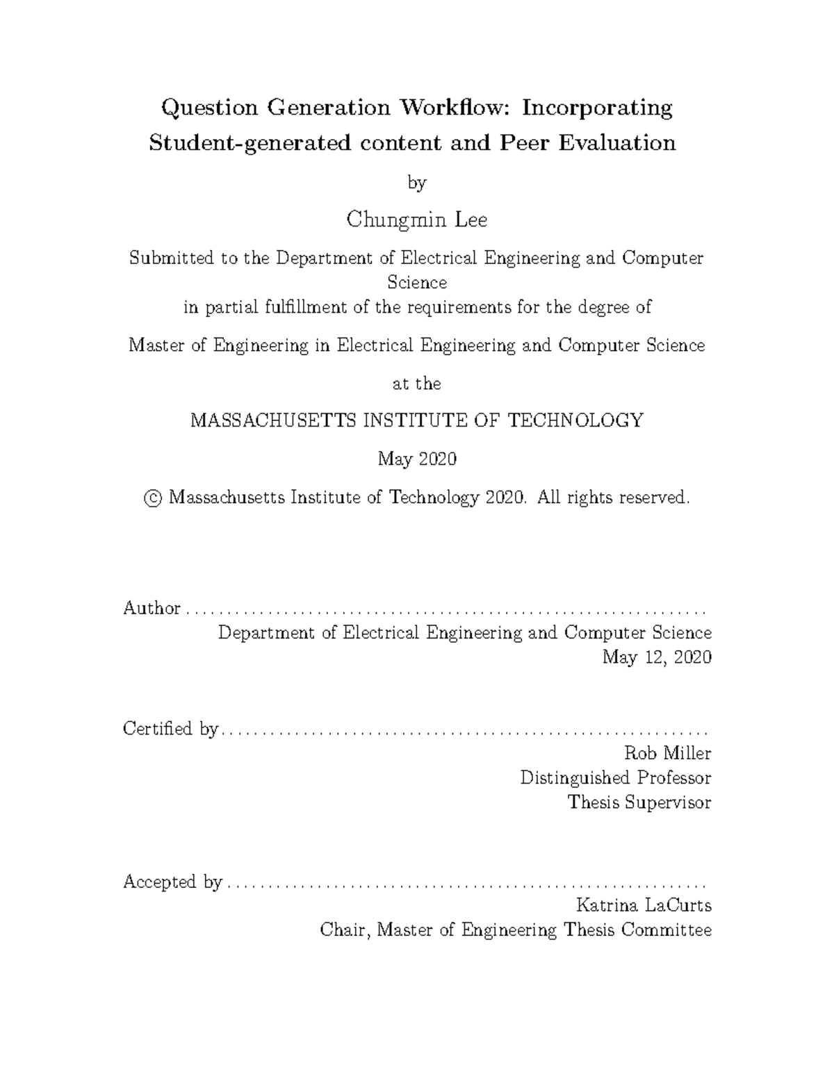 Question Generation Workflow in 6.031: Content & Peer Evaluation - Studocu