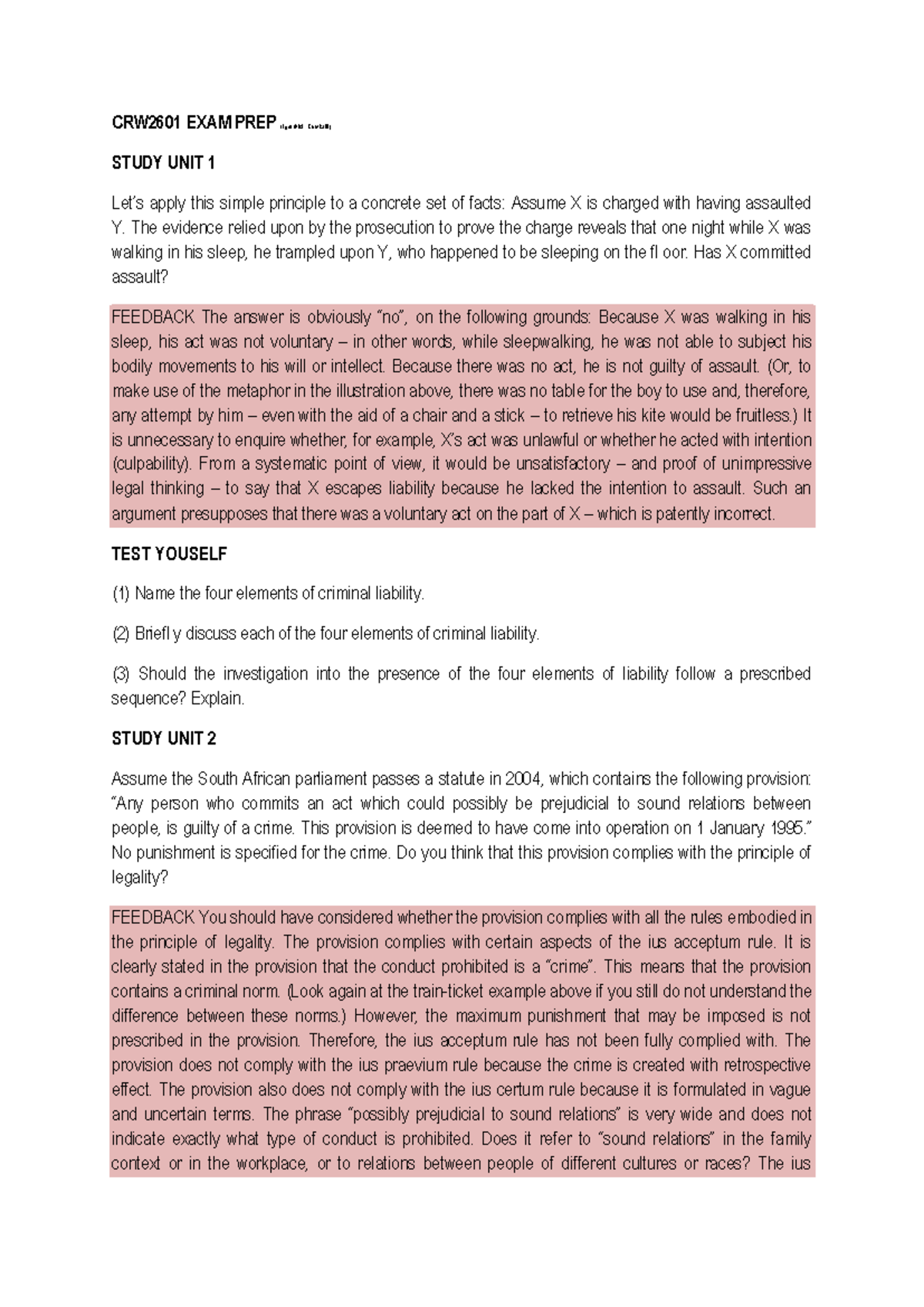 CRW2601 MIDTERM EXAM PREP - CRIMINAL LAW STUDY UNITS OVERVIEW - Studocu
