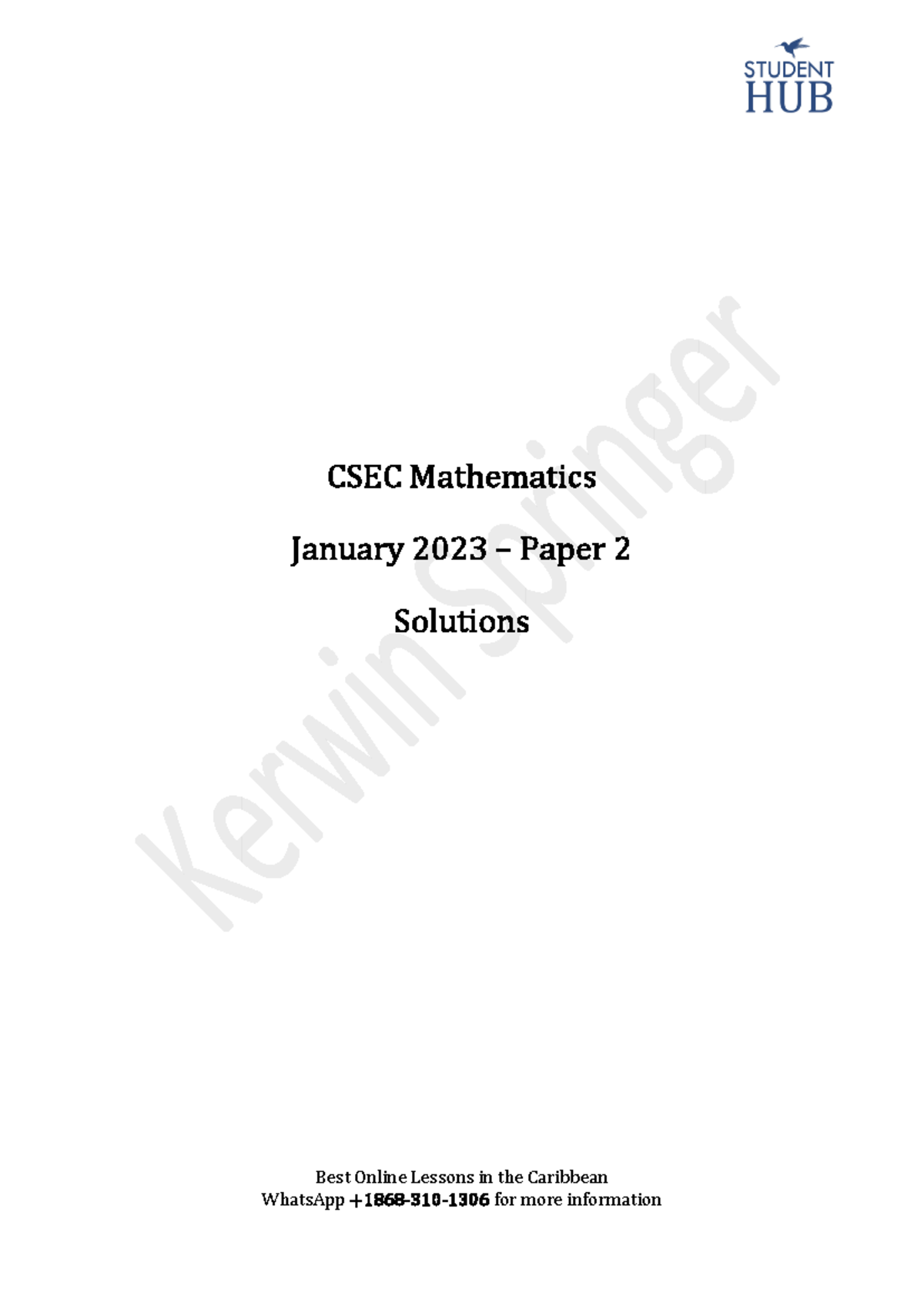 CSEC Mathematics Paper 2 January 2023 Solutions Guide - Studocu