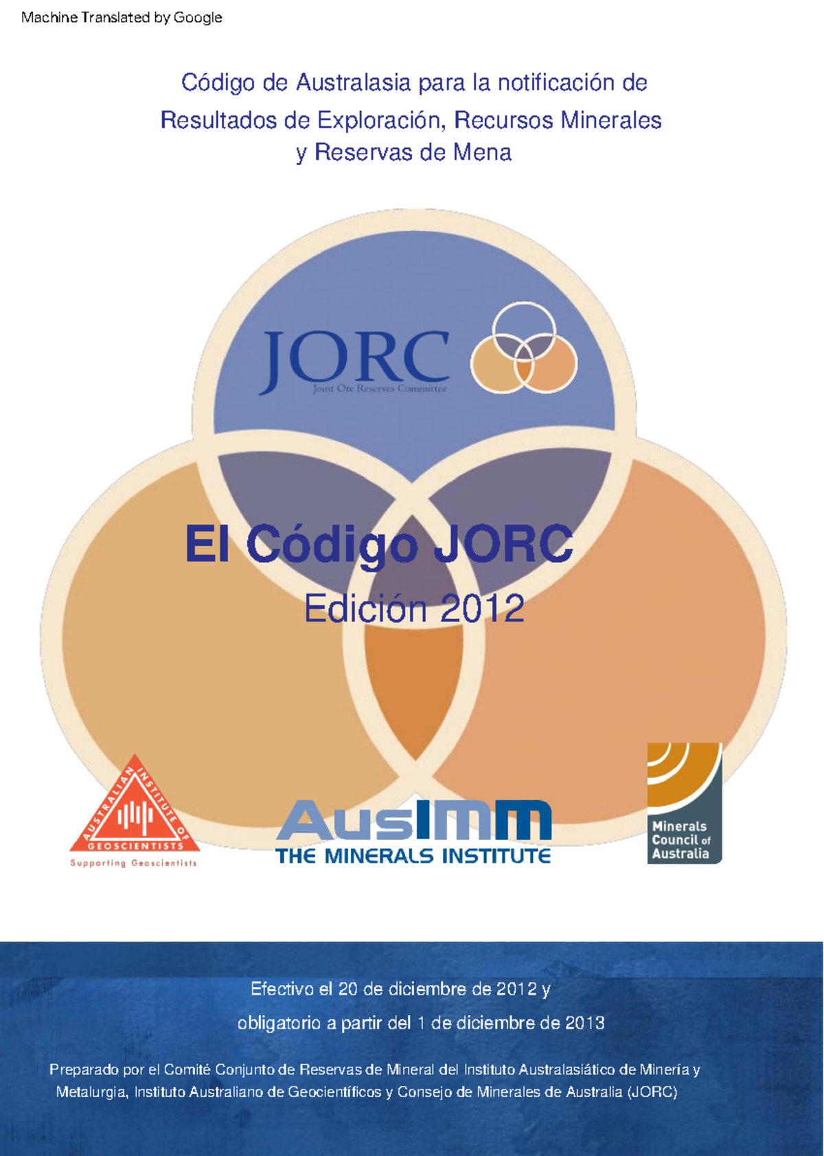 Código JORC 2012: Traducción al Español y Directrices Clave - Studocu