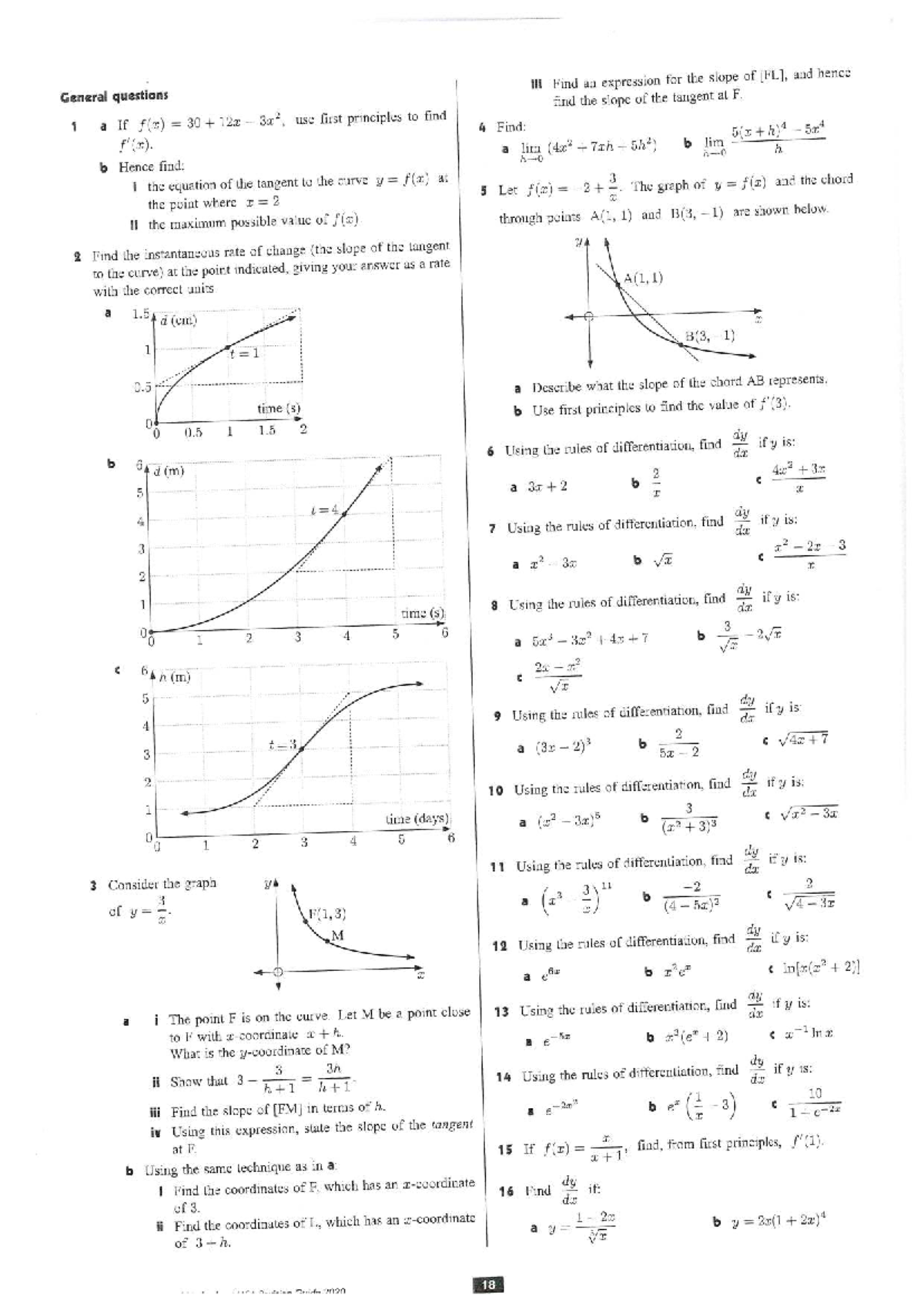 Differential Calculus General Questions: Slope and Tangents Analysis ...