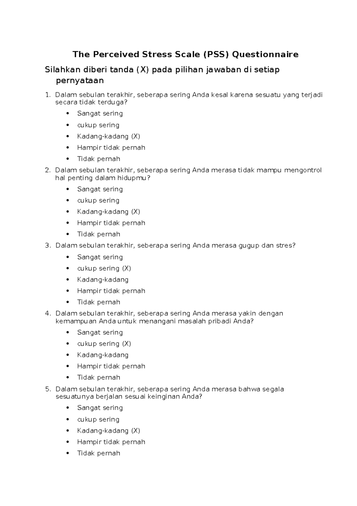 PSS Questionnaire - Evfi Lidyapudin 1202018 131 Document Analysis - Studocu