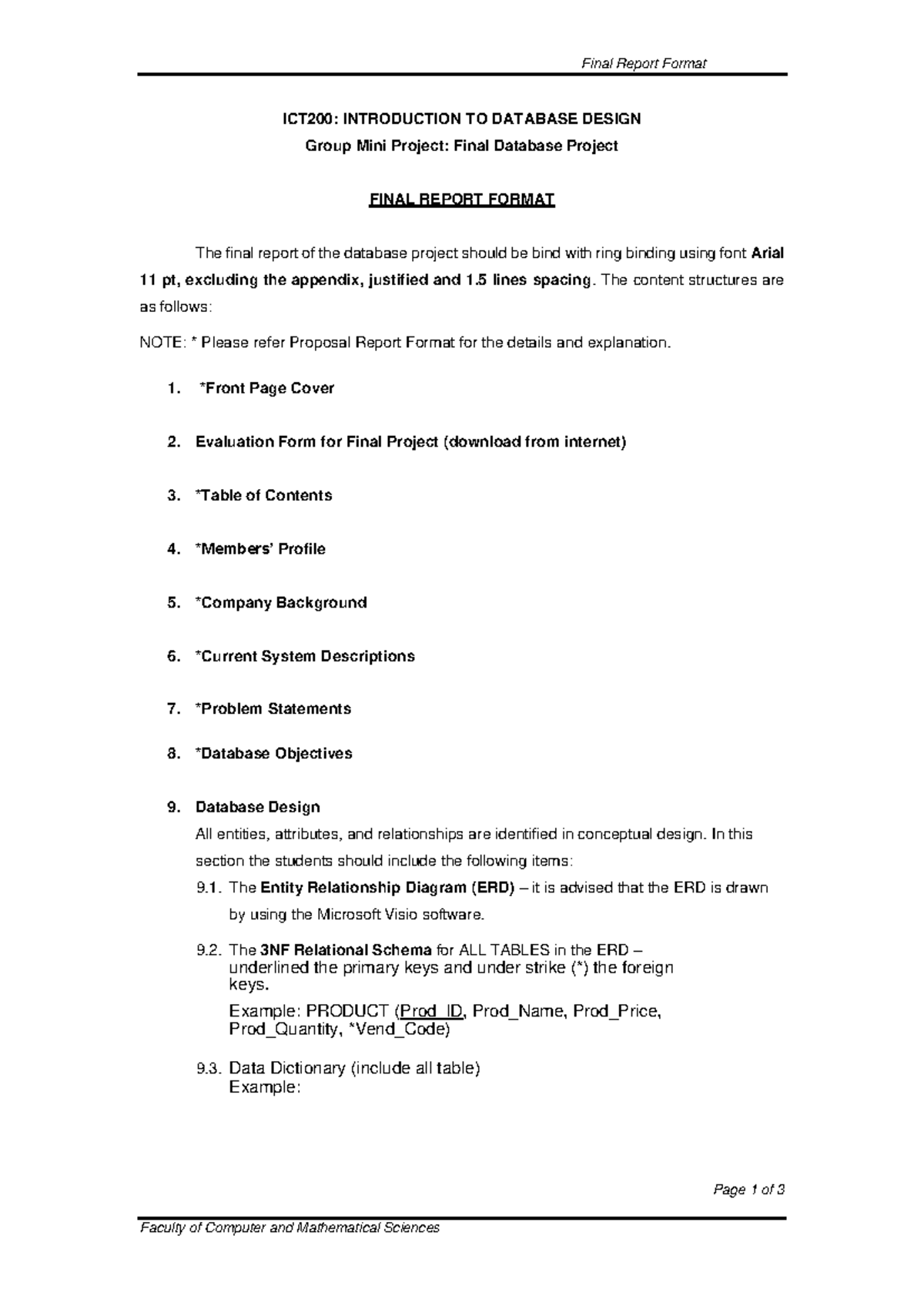 Final report format - Final Report Format Page 1 of 3 Faculty of ...