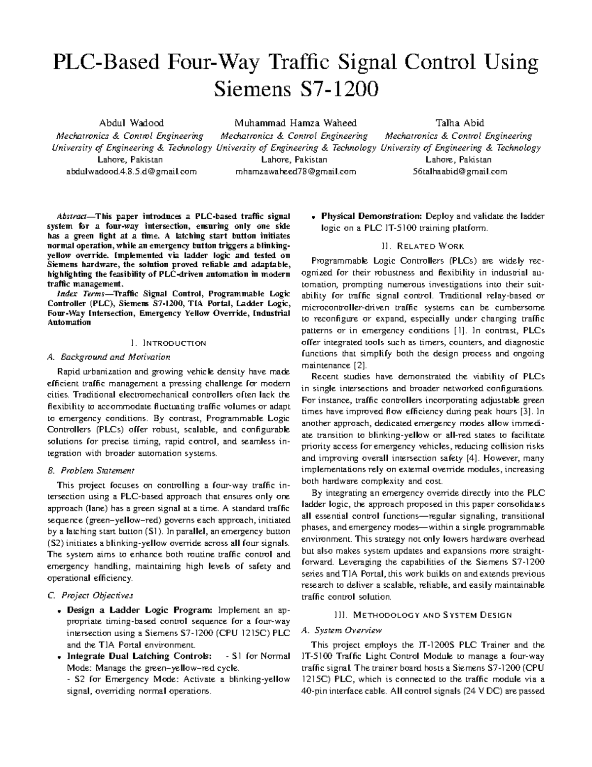 PLC-Based Traffic Signal Control Project Report (MECH-403) - Studocu