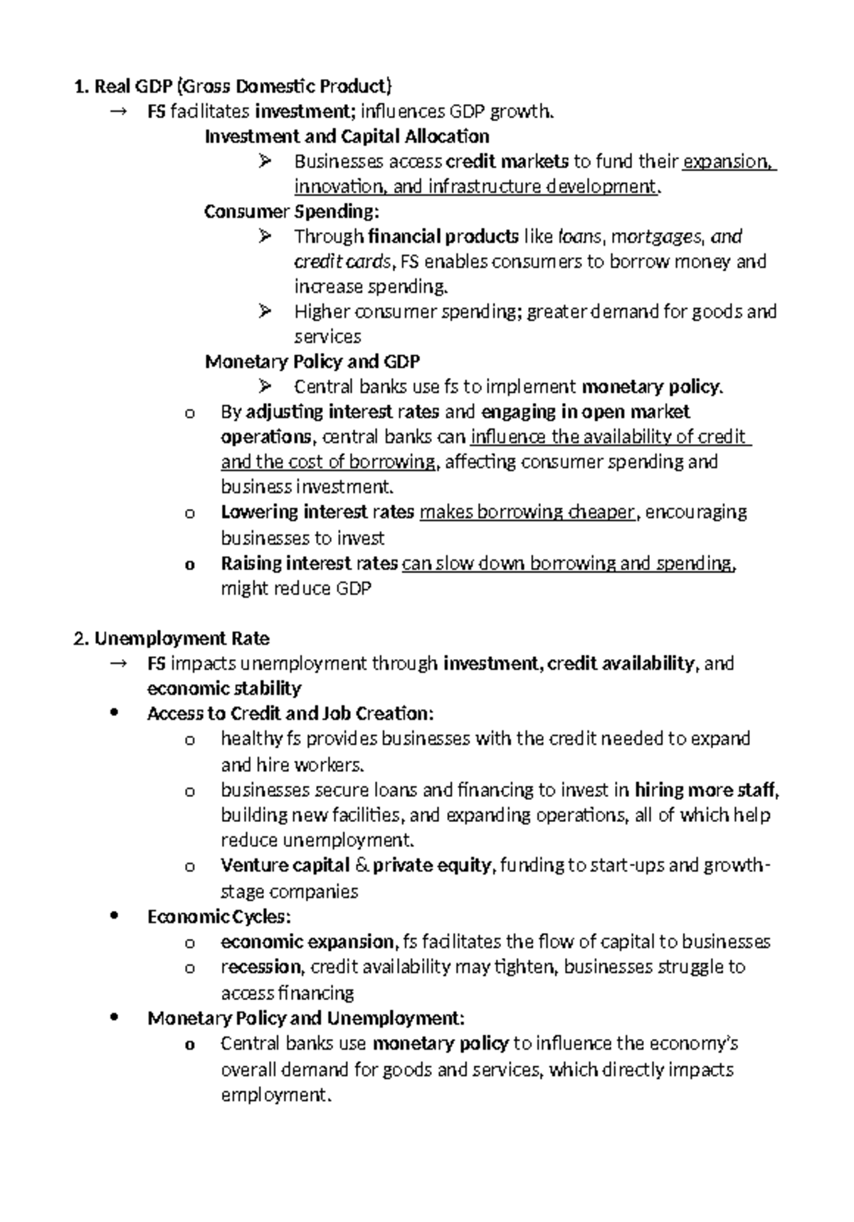 Economic Impact of FS on GDP Growth & Unemployment Rate - Studocu