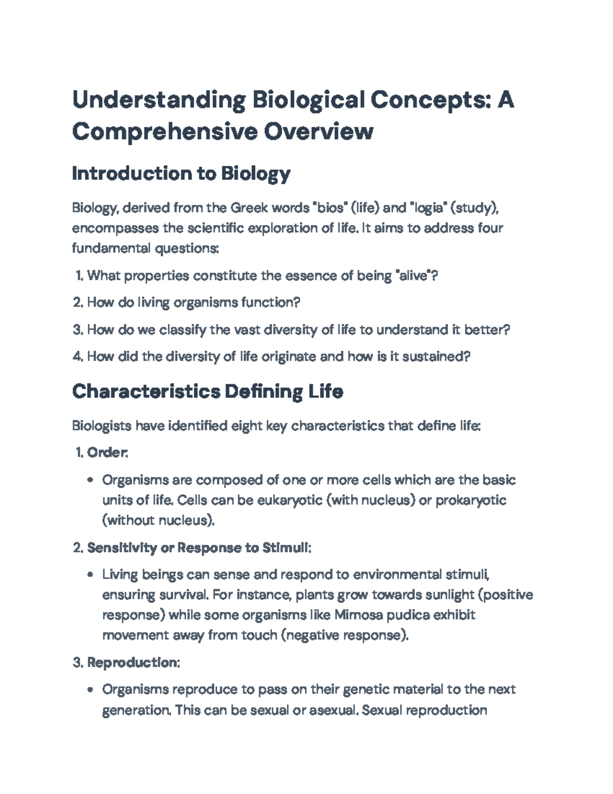 Biology 101: Overview of Life Characteristics & Modern Taxonomy - Studocu