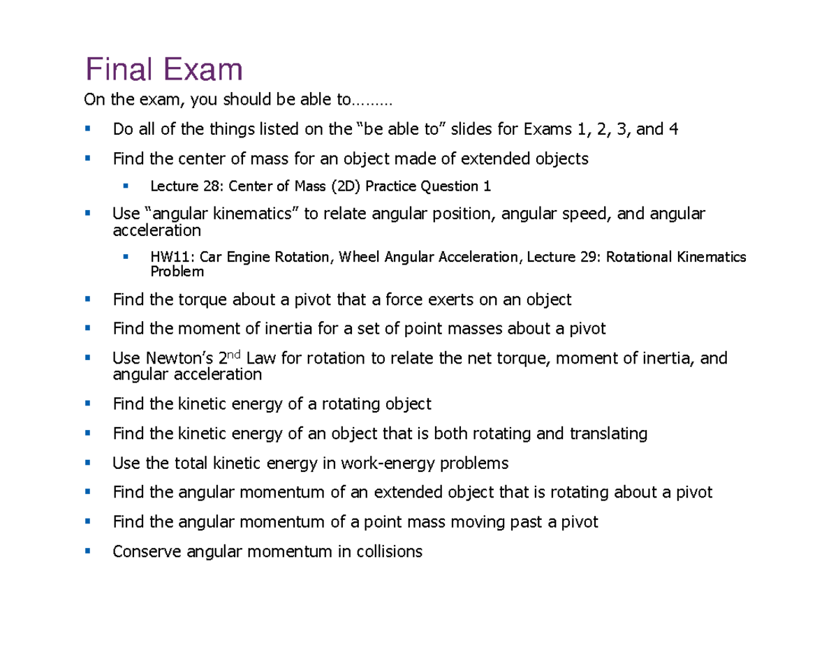 Final Exam Review: Rotational Dynamics and Fluid Mechanics - Studocu