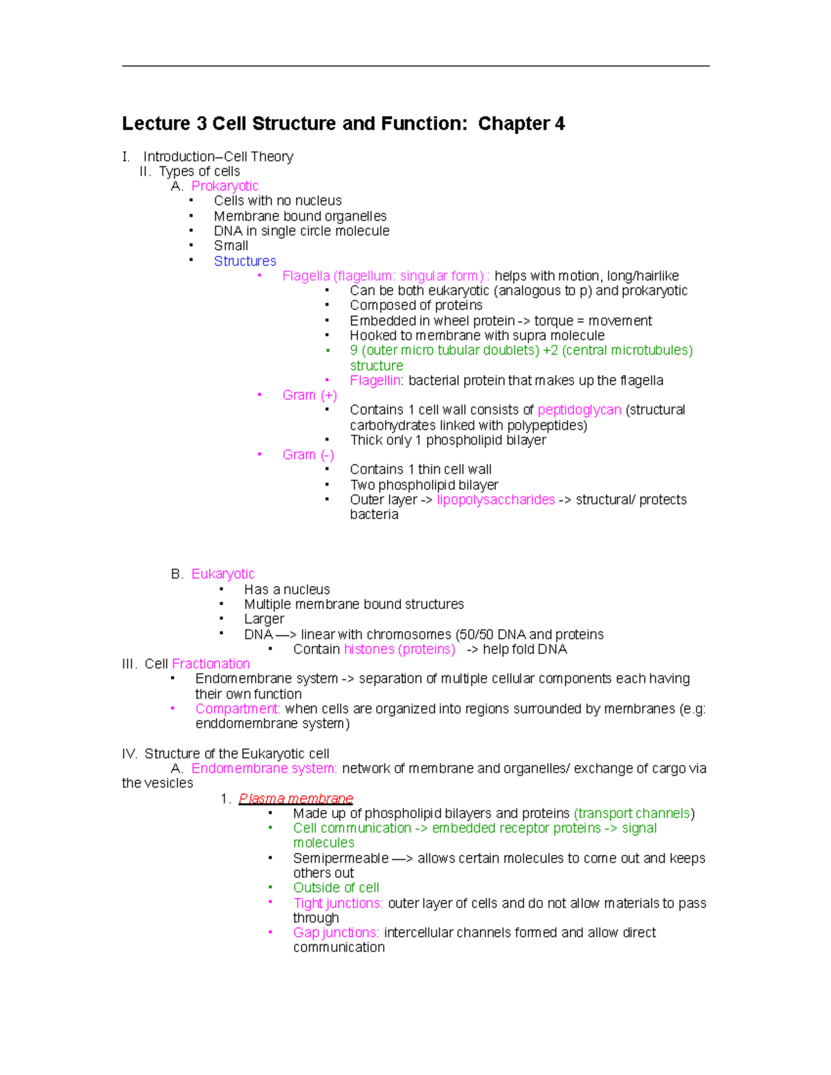 Lecture 3: Eukaryotic Cell Structure & Functions Overview - Studocu