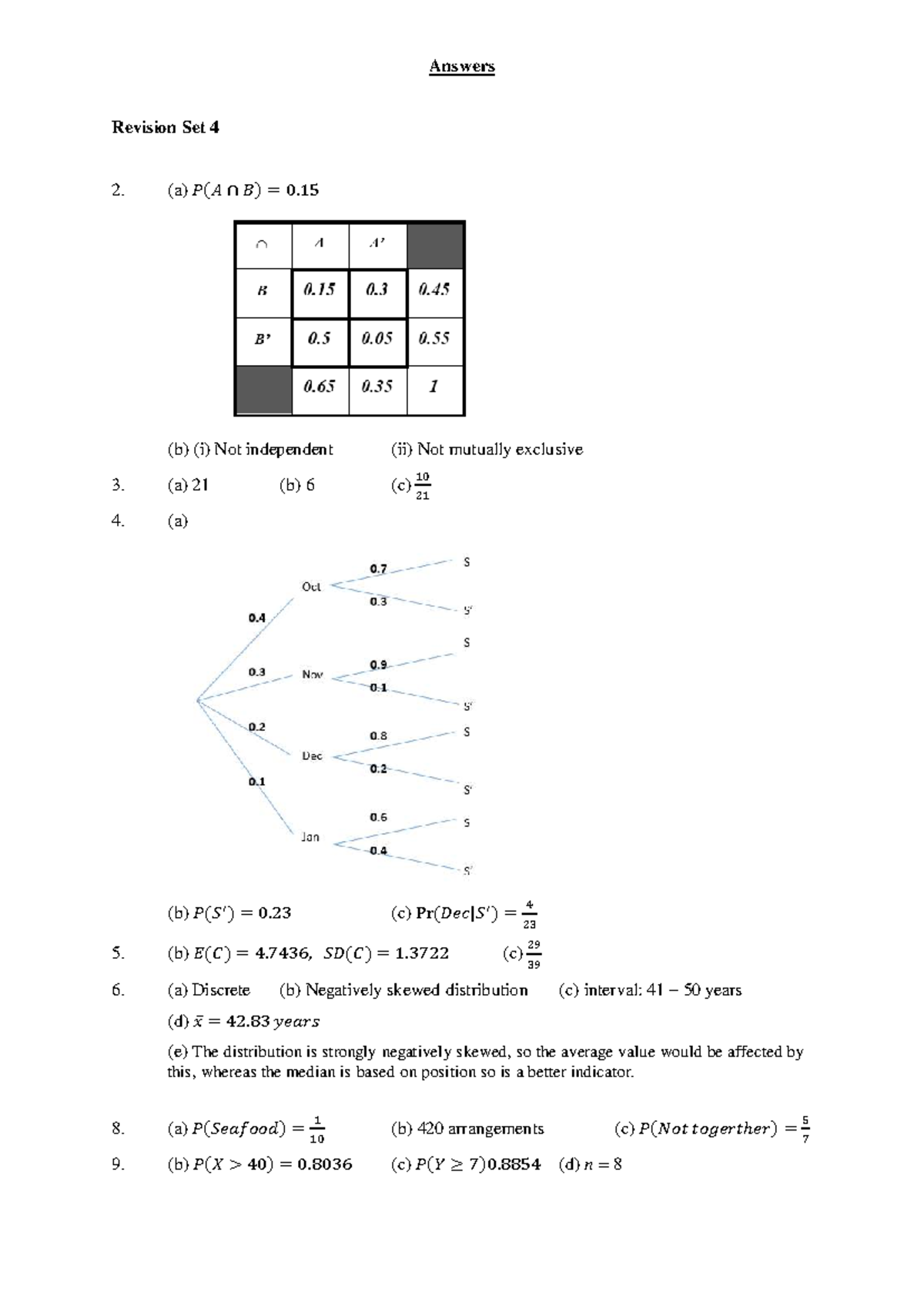 Revision Set 4 Answers for Statistics Course (STATS 101) - Studocu