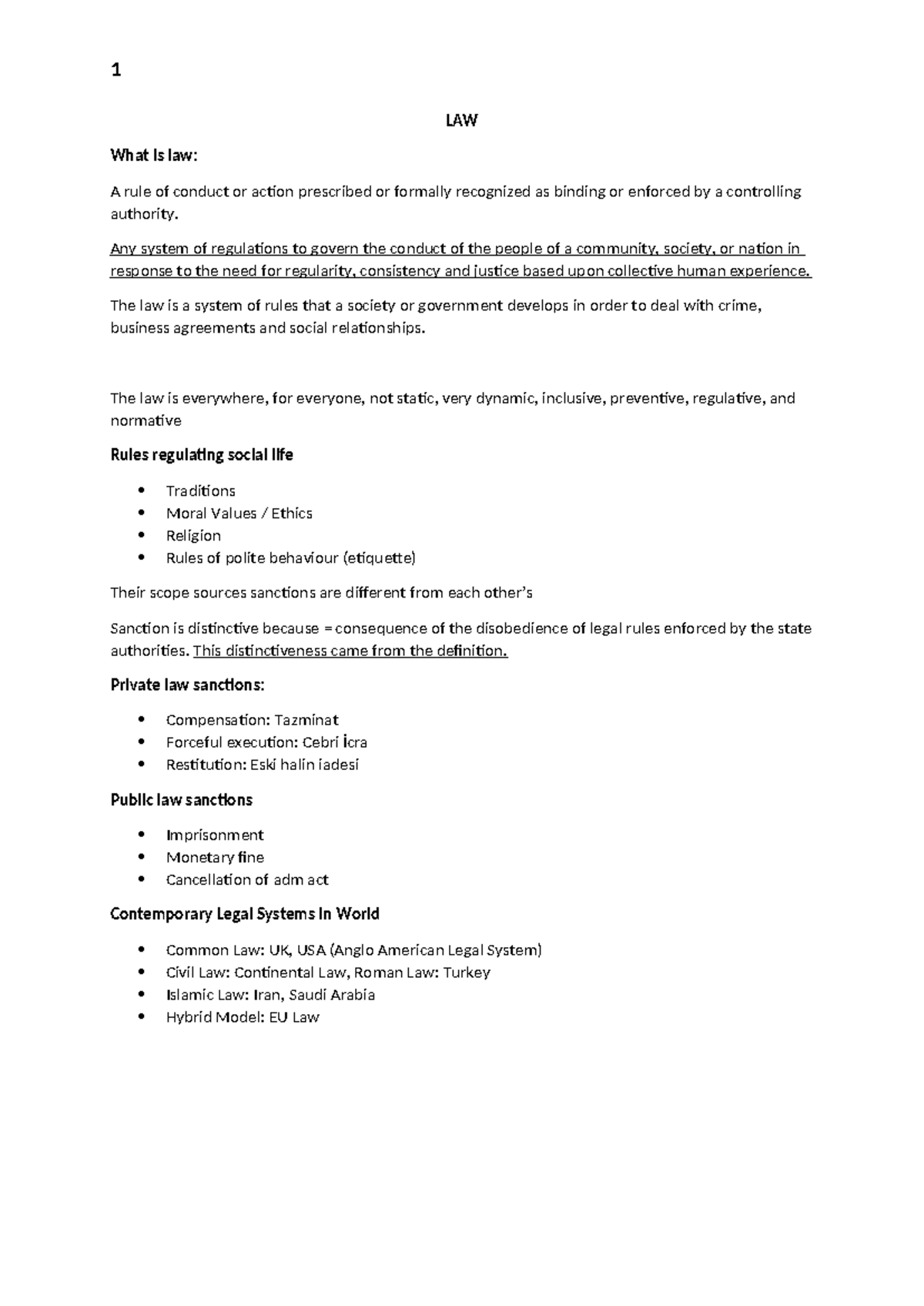 LAW MT1 - Final Notes on Legal Systems and Principles - Studocu