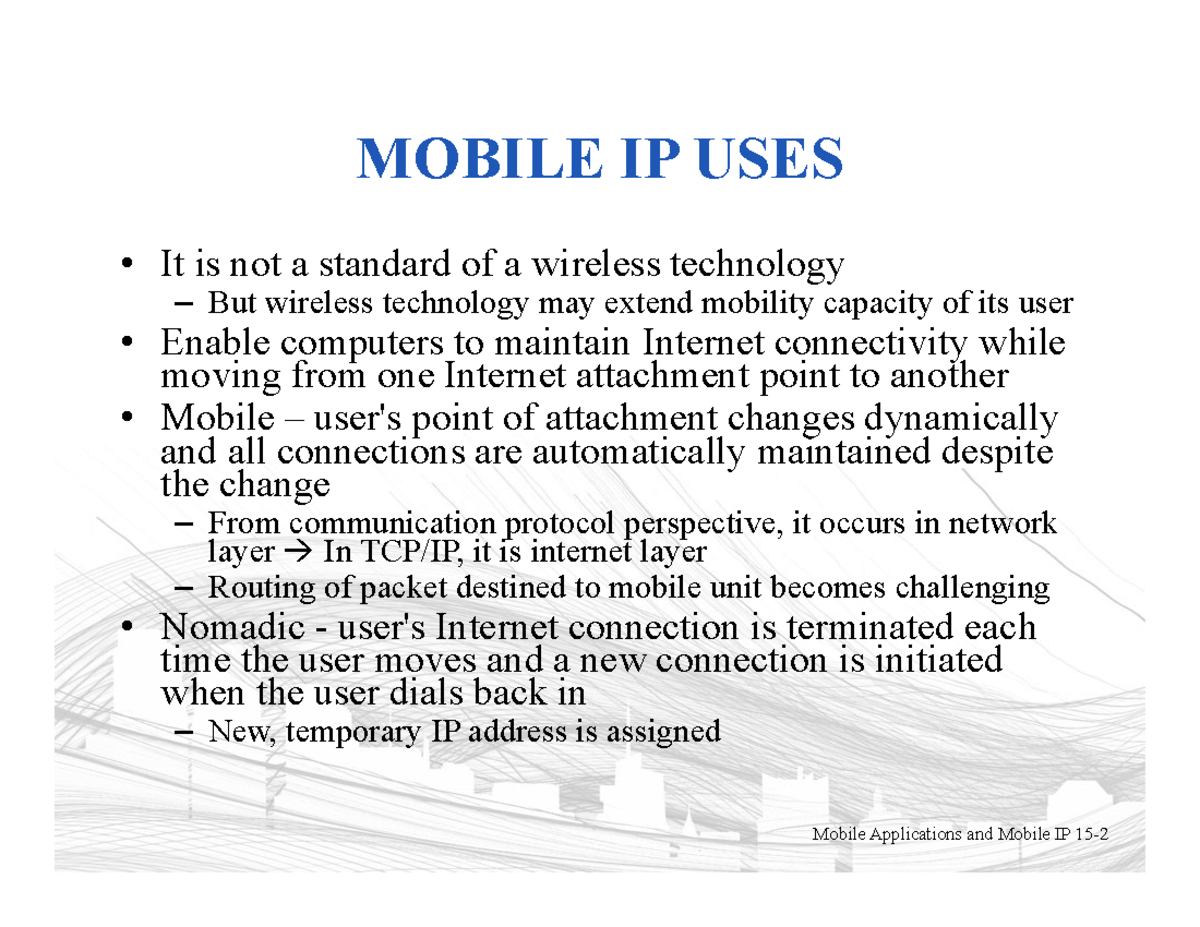 Mobile-IP: Concepts & Protocols Overview for Chapt-6-1 - Studocu