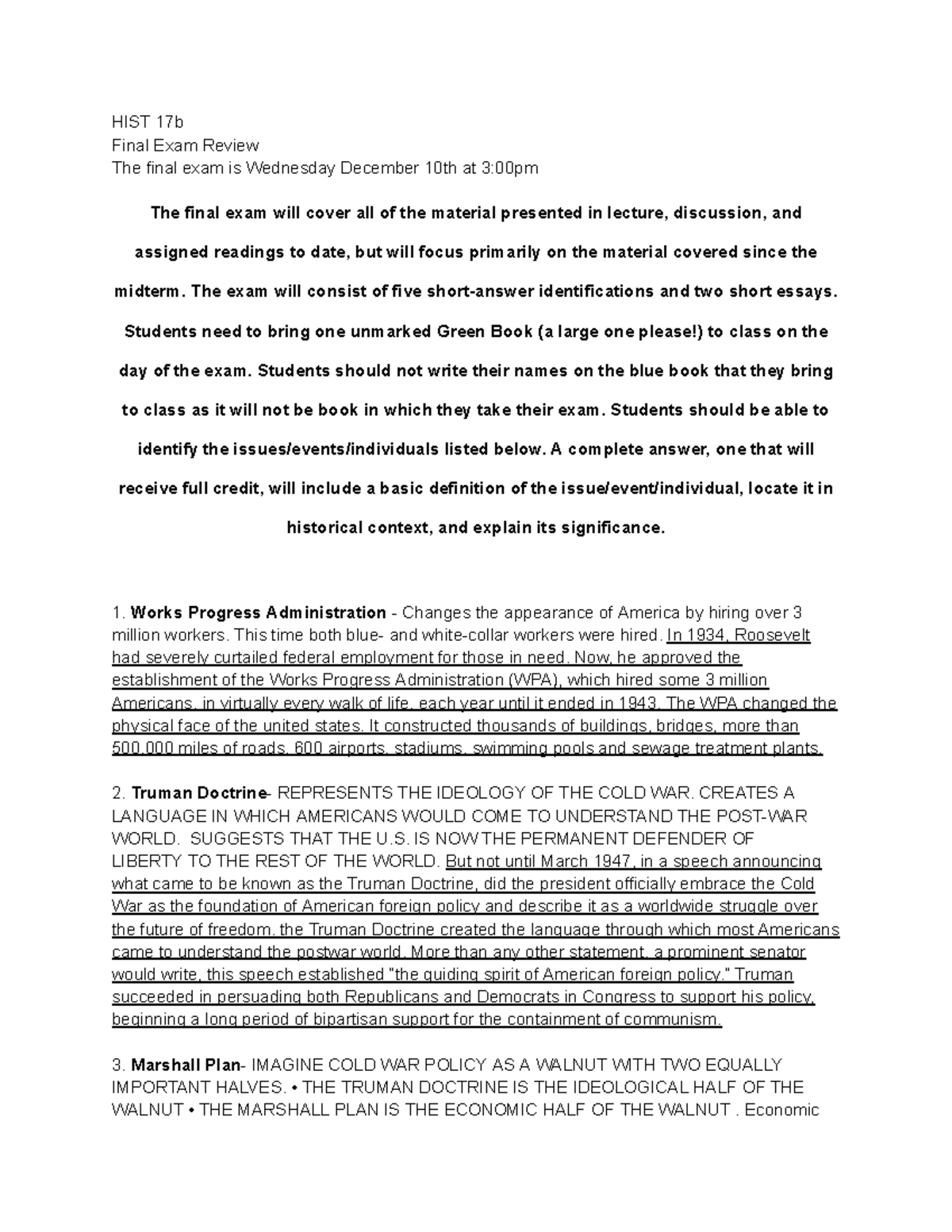HIST 17b Final Exam Review - Studocu