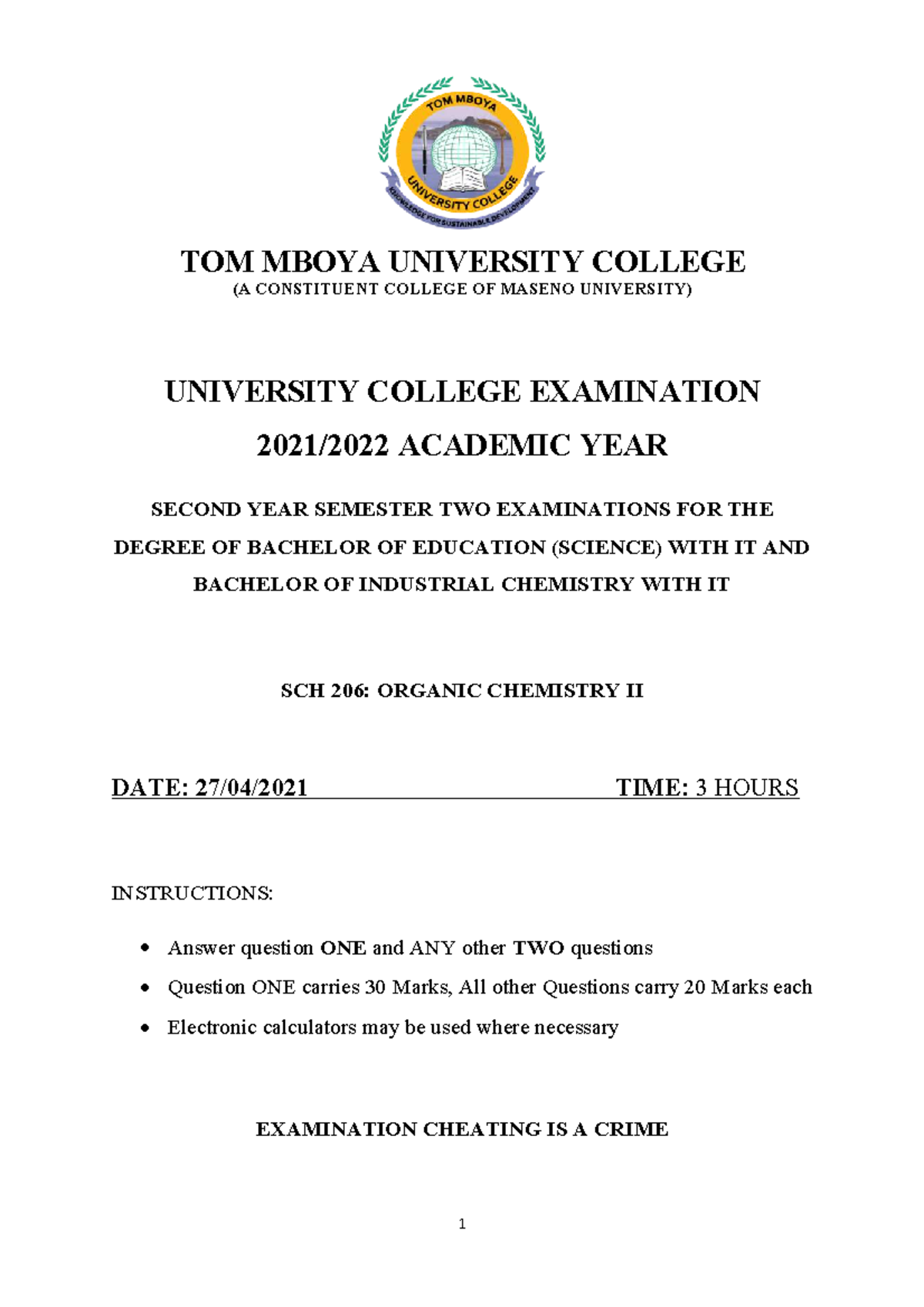 SCH 206: Organic Chemistry II - Revision Notes for Exam - Studocu
