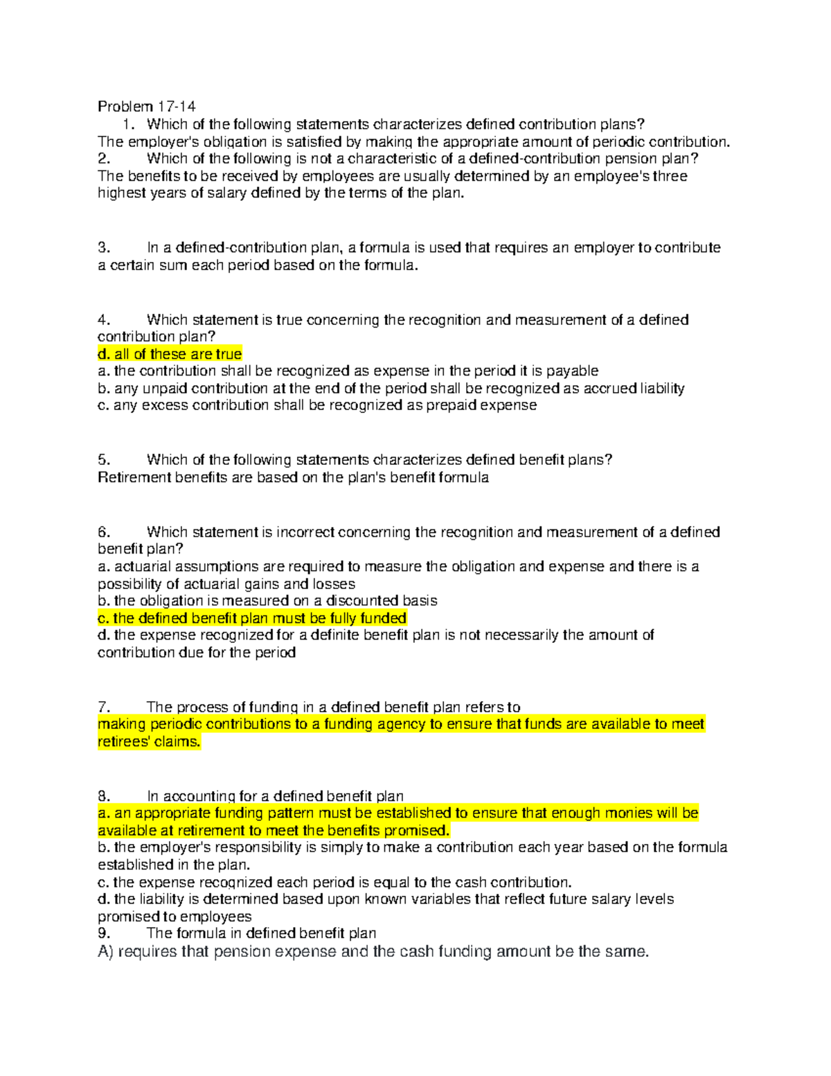 Chapter 17: Defined Contribution and Defined Benefit Plans Analysis ...