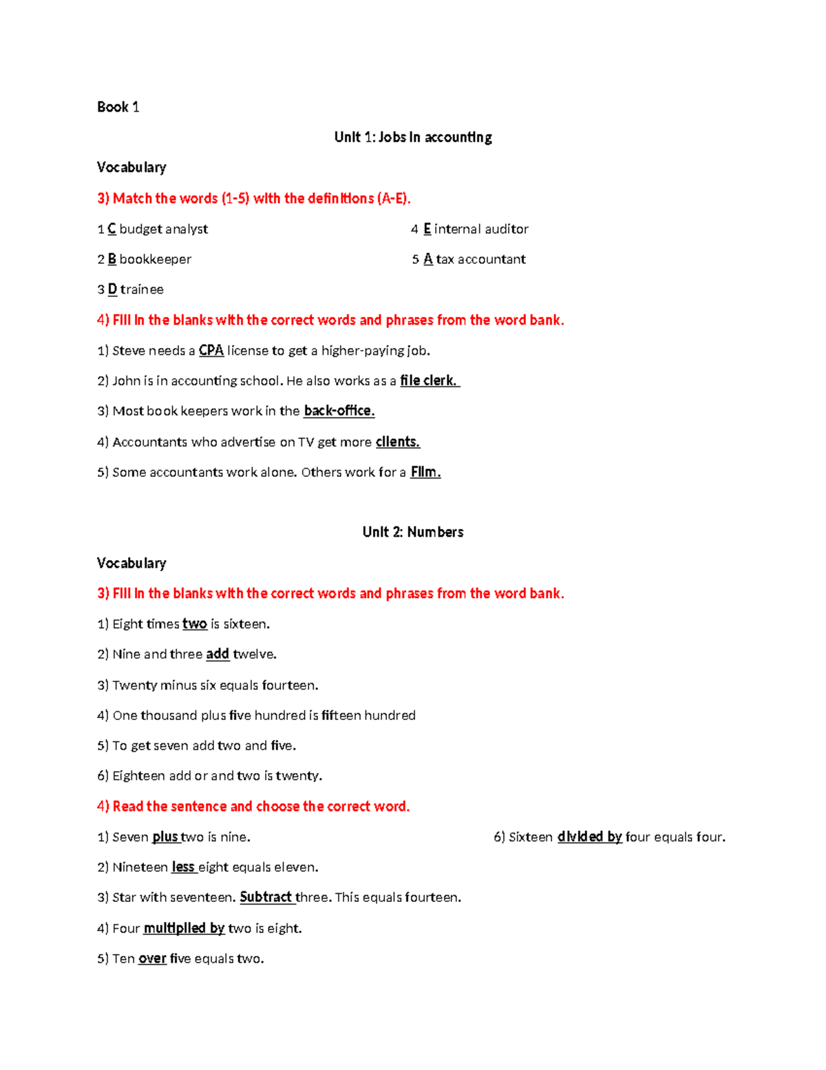 Book 1 & 2 Vocabulary Review: Accounting Terms & Concepts - Studocu