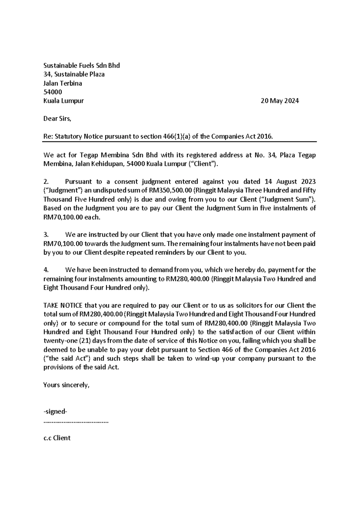 Tutorial 8: Drafting Statutory Notice of Demand - Legal Practice 2025 ...