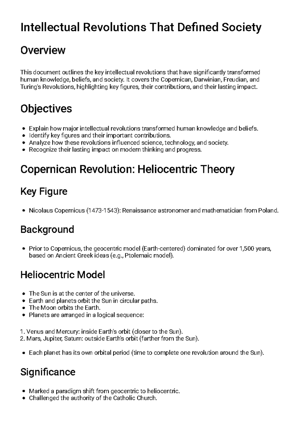 Intellectual Revolutions and Their Impact on Society Overview - Studocu