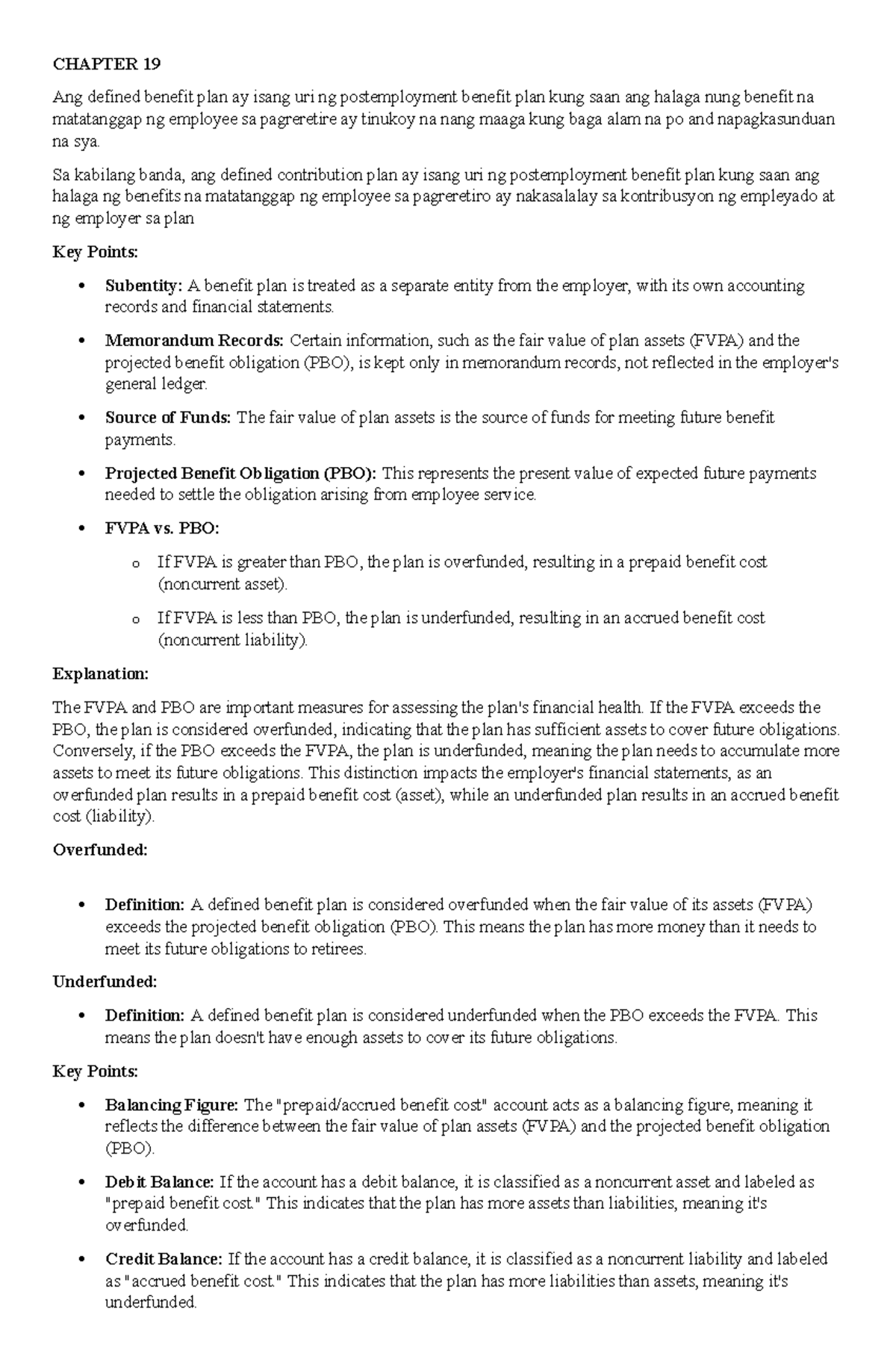 Chapter 19 - Notes - CHAPTER 19 Ang defined benefit plan ay isang uri ...