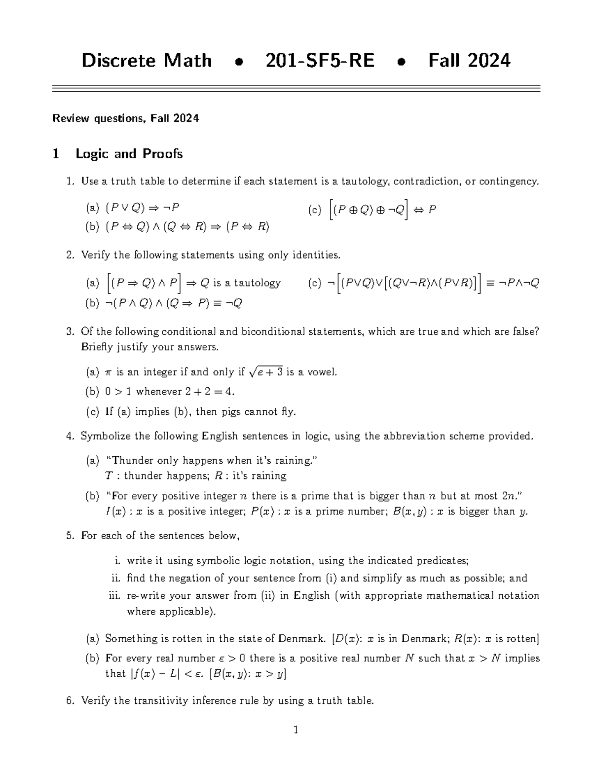 Review sheet - Discrete Math • 201-SF5-RE • Fall 2024 Review questions ...