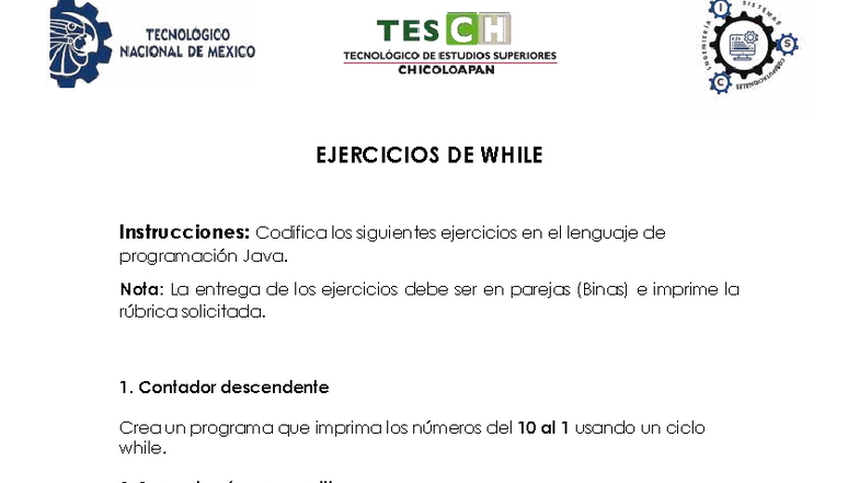Ejercicios de While en Java: Ejemplos y Rúbrica de Entrega - Studocu