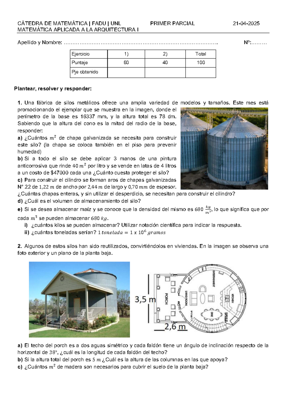 MAA I 2025 - Primer Parcial de Matemática Aplicada a la Arquitectura - Document Preview