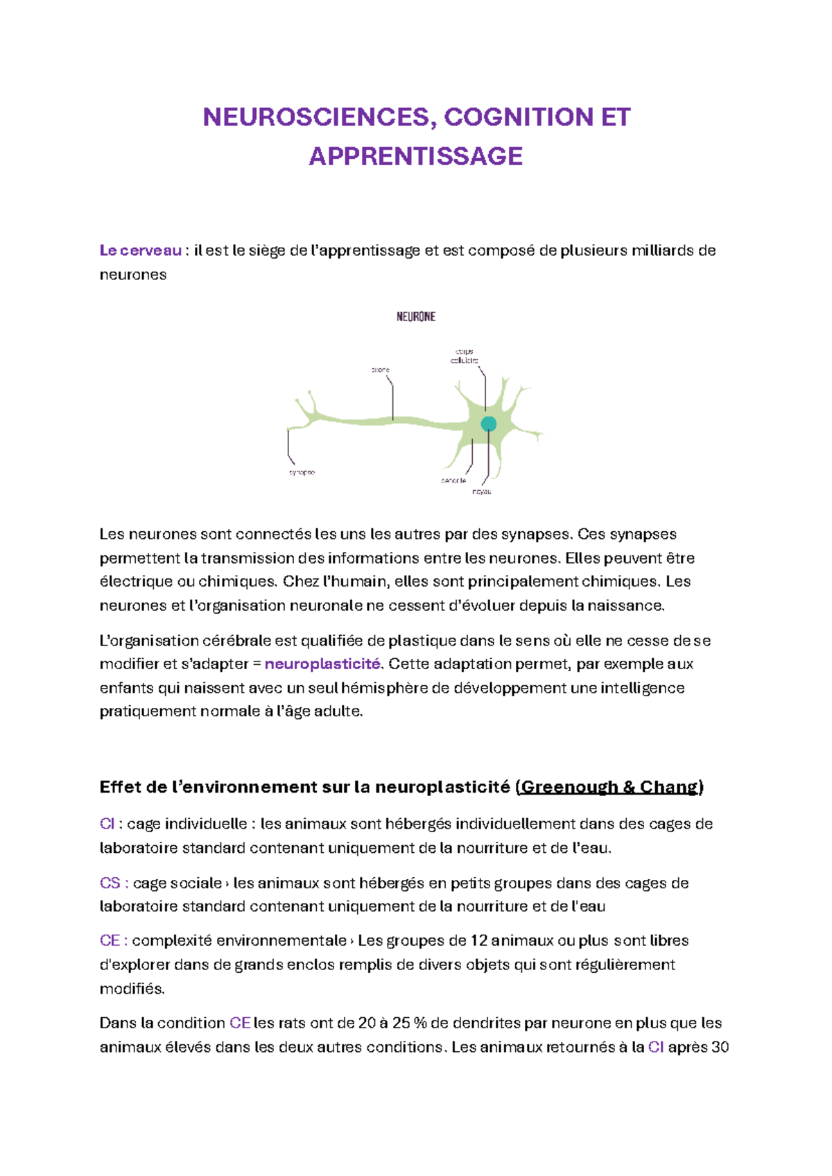 Neurosciences Cognition ET Apprentissage - NEUROSCIENCES, COGNITION ET ...