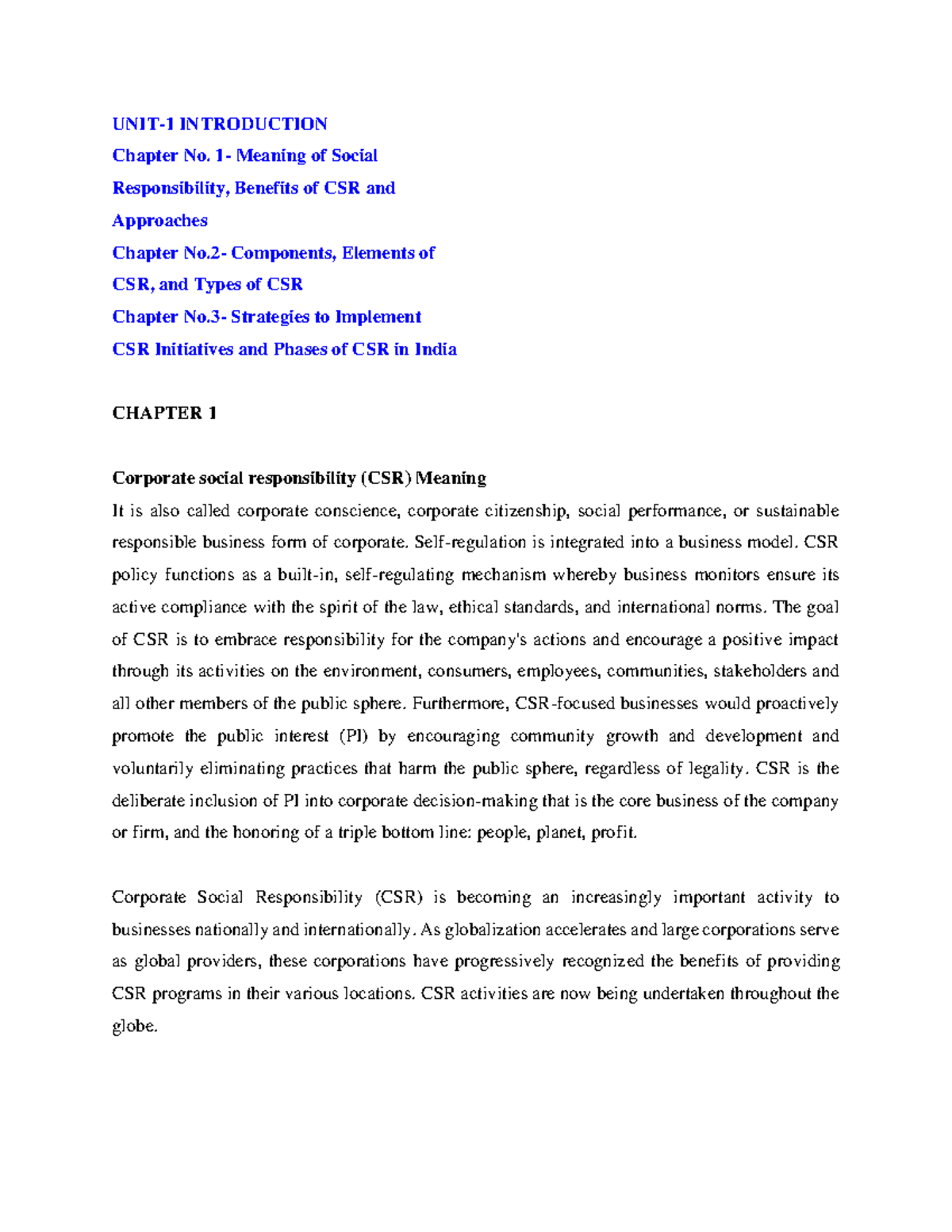 CSR Unit 1 Lecture Notes: Understanding Corporate Responsibility - Studocu