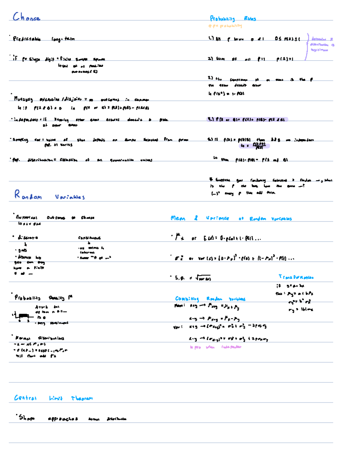 Exam 2 Review Notes for Final Exam I3: Probability and Statistics - Studocu