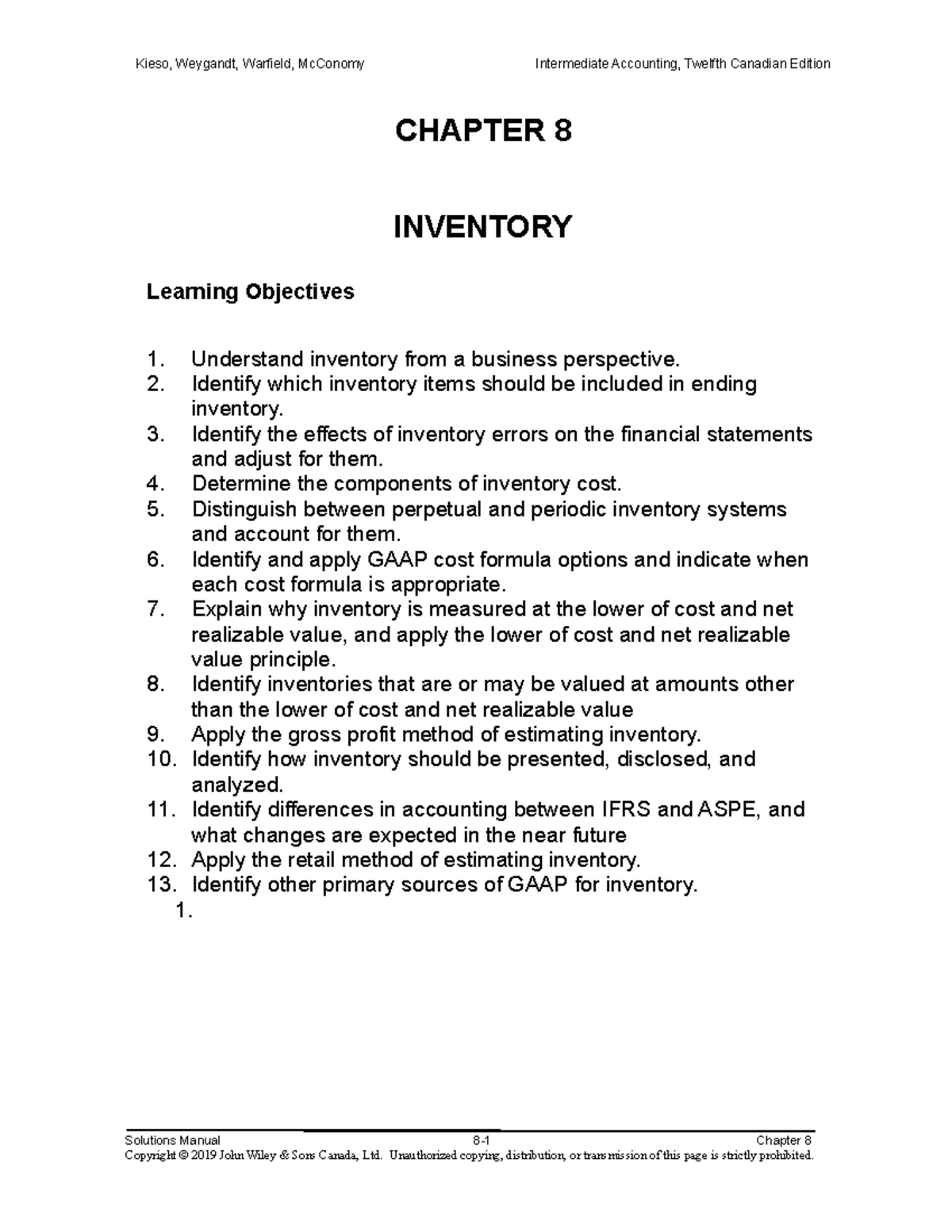 Chapter 8 Solutions - Kieso, Intermediate Accounting, 12e Cdn, Vol 1 ...