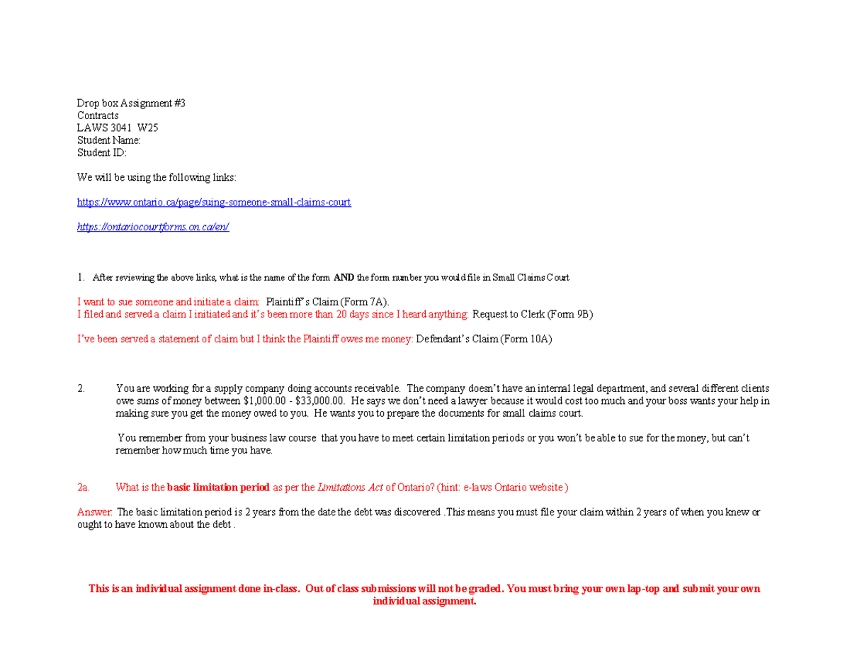 Assignment+3+contracts W25 - Drop box Assignment Contracts LAWS 3041 W ...