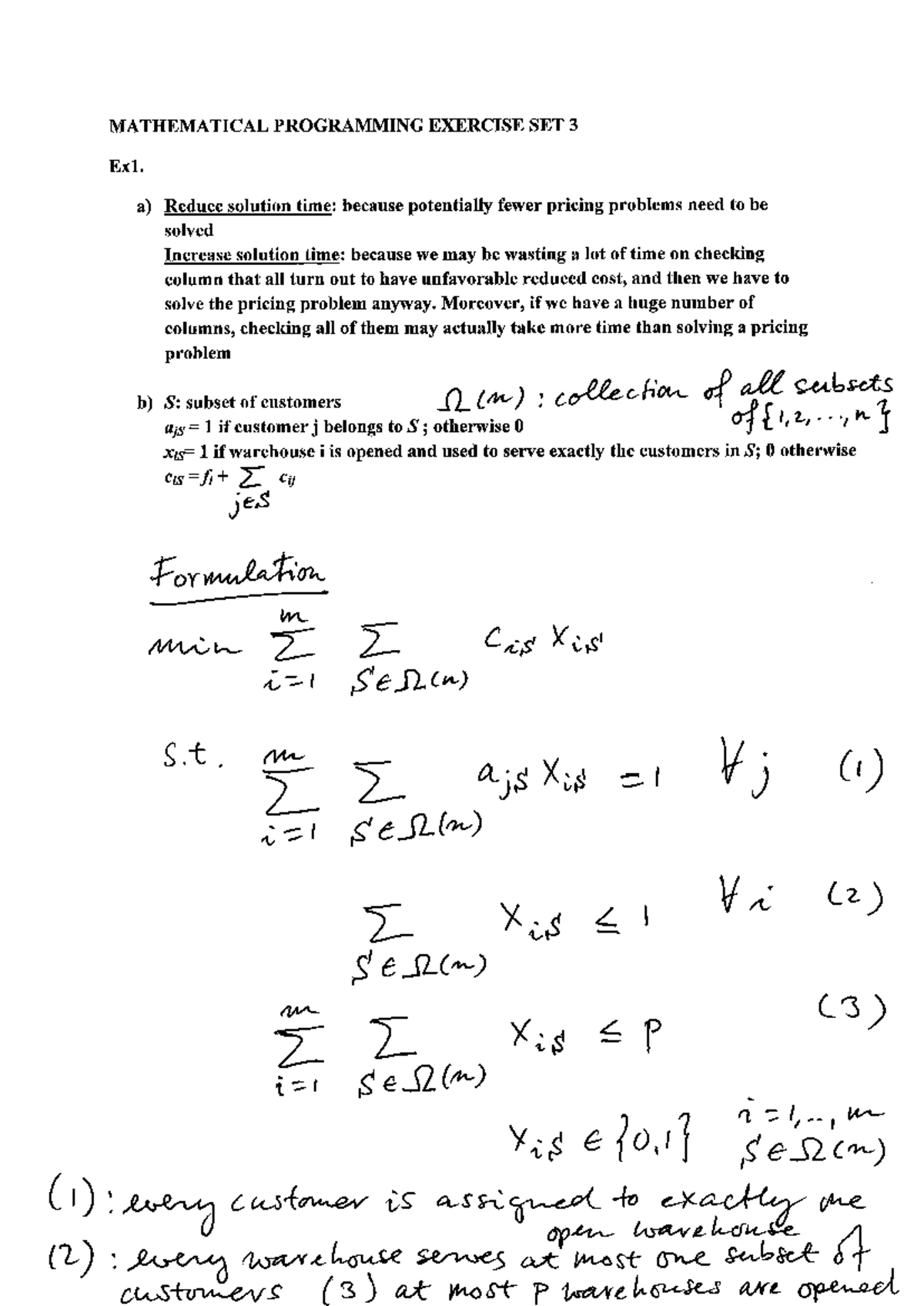 Math 301: Exercise Set 3 Solutions for Mathematical Programming ...