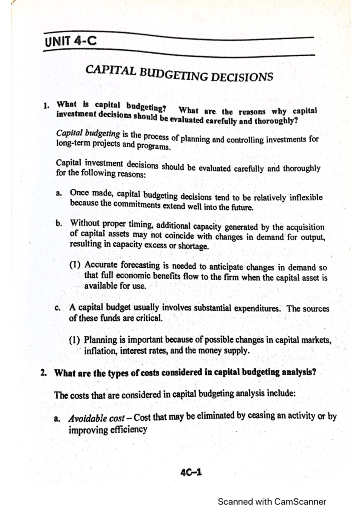 MAS Capital Budgeting Review Notes by Cabrera - Studocu