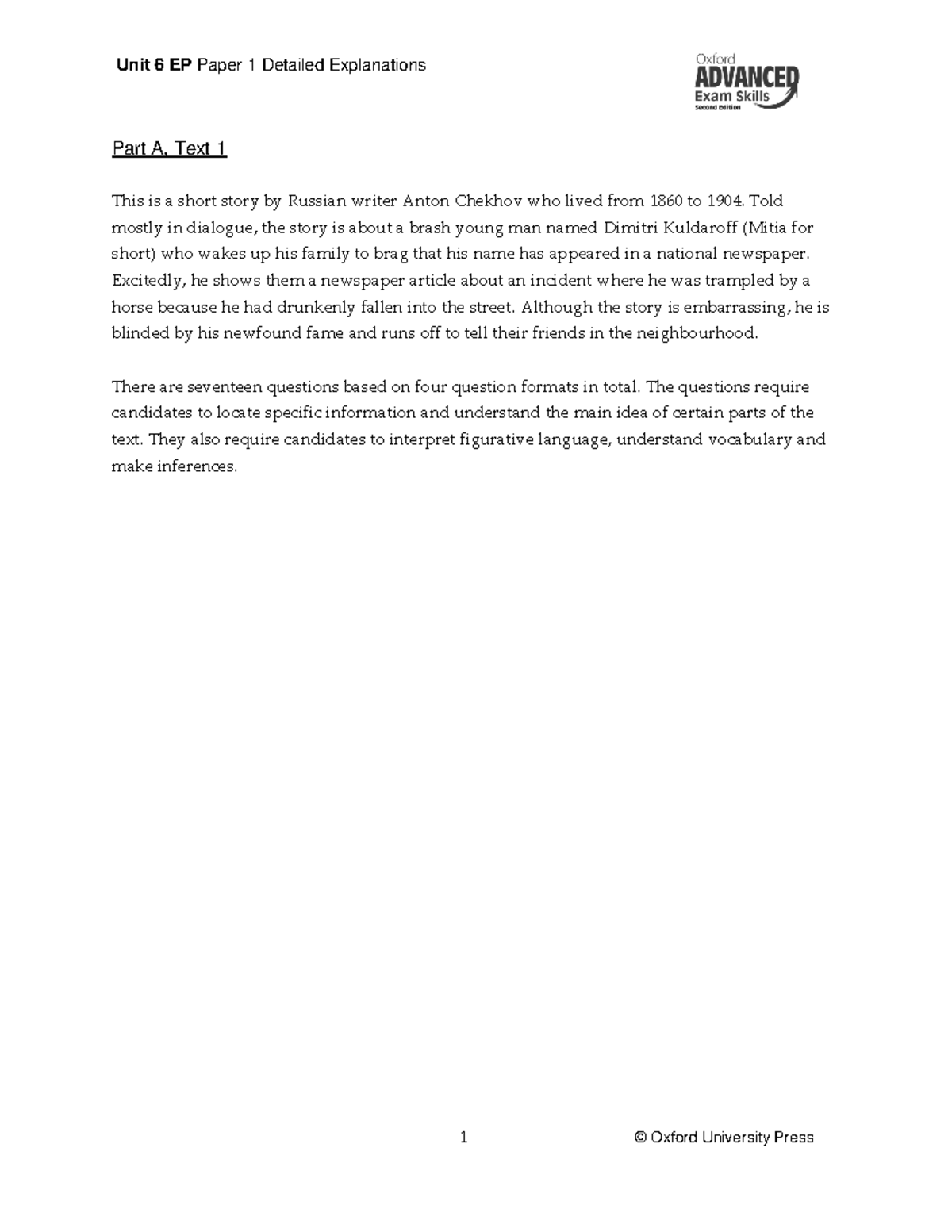 Unit 6 Exam Practice Part B2 - Answers with explanation - Part A, Text ...