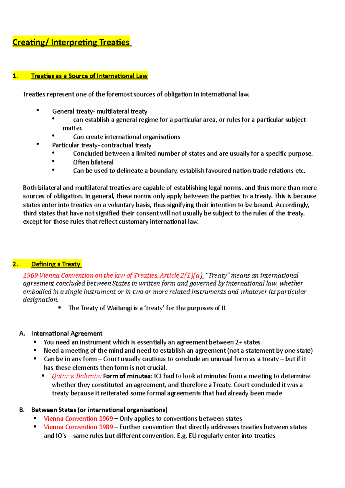 Creating: Interpreting Treaties 1 - Treaties as a Source of ...